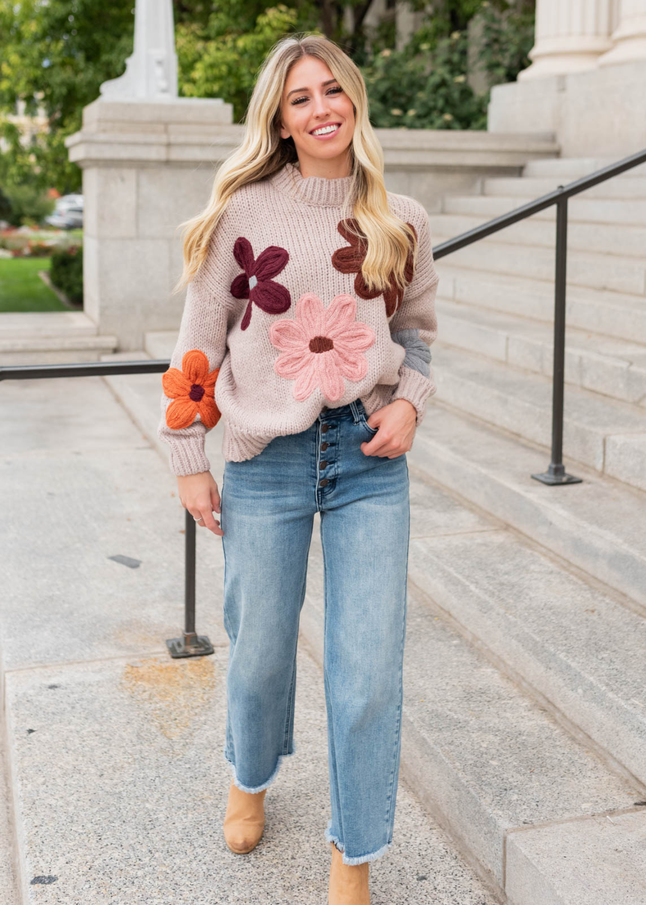 Alaiyah Natural Flower Sweater