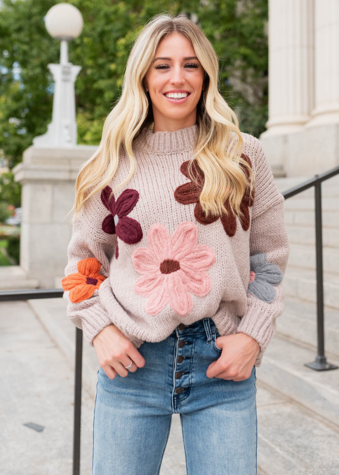 Alaiyah Natural Flower Sweater