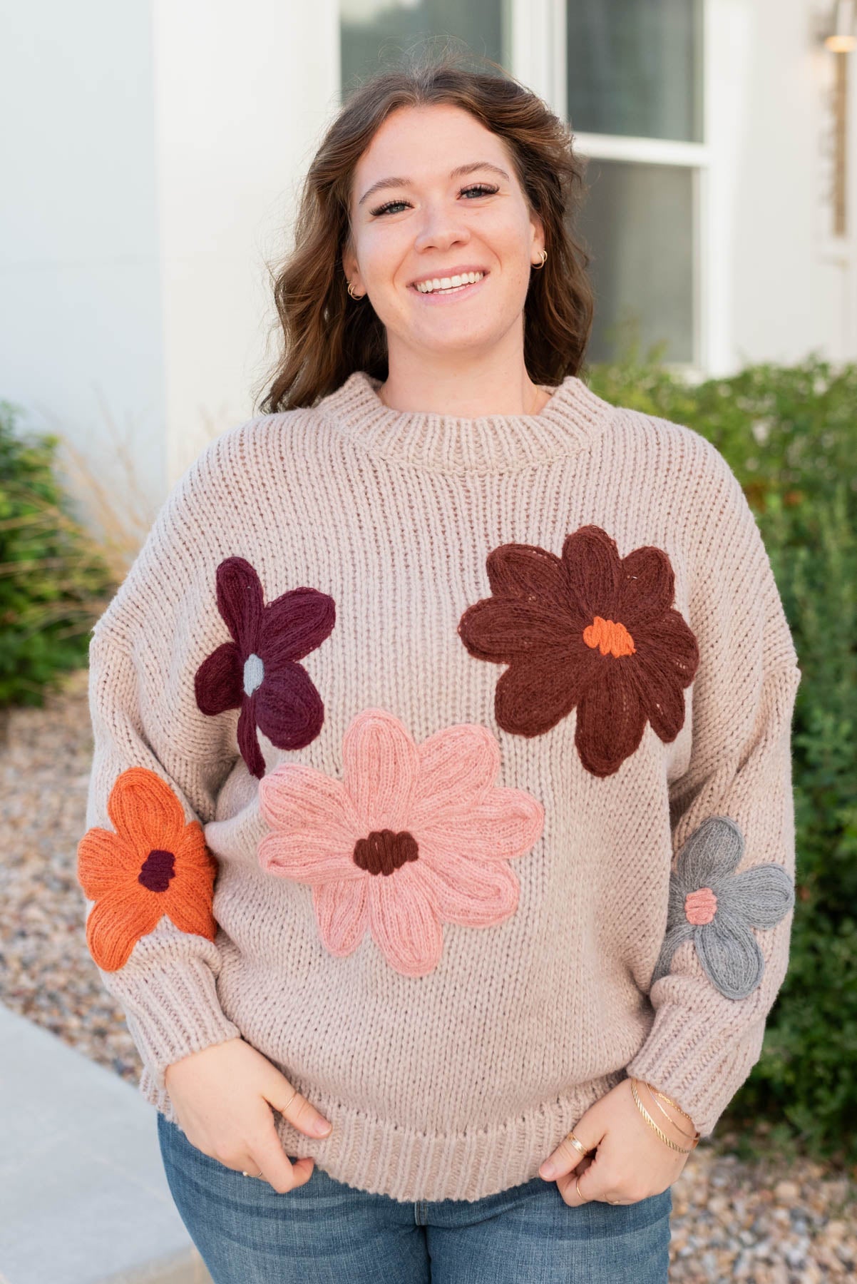 Alaiyah Natural Flower Sweater
