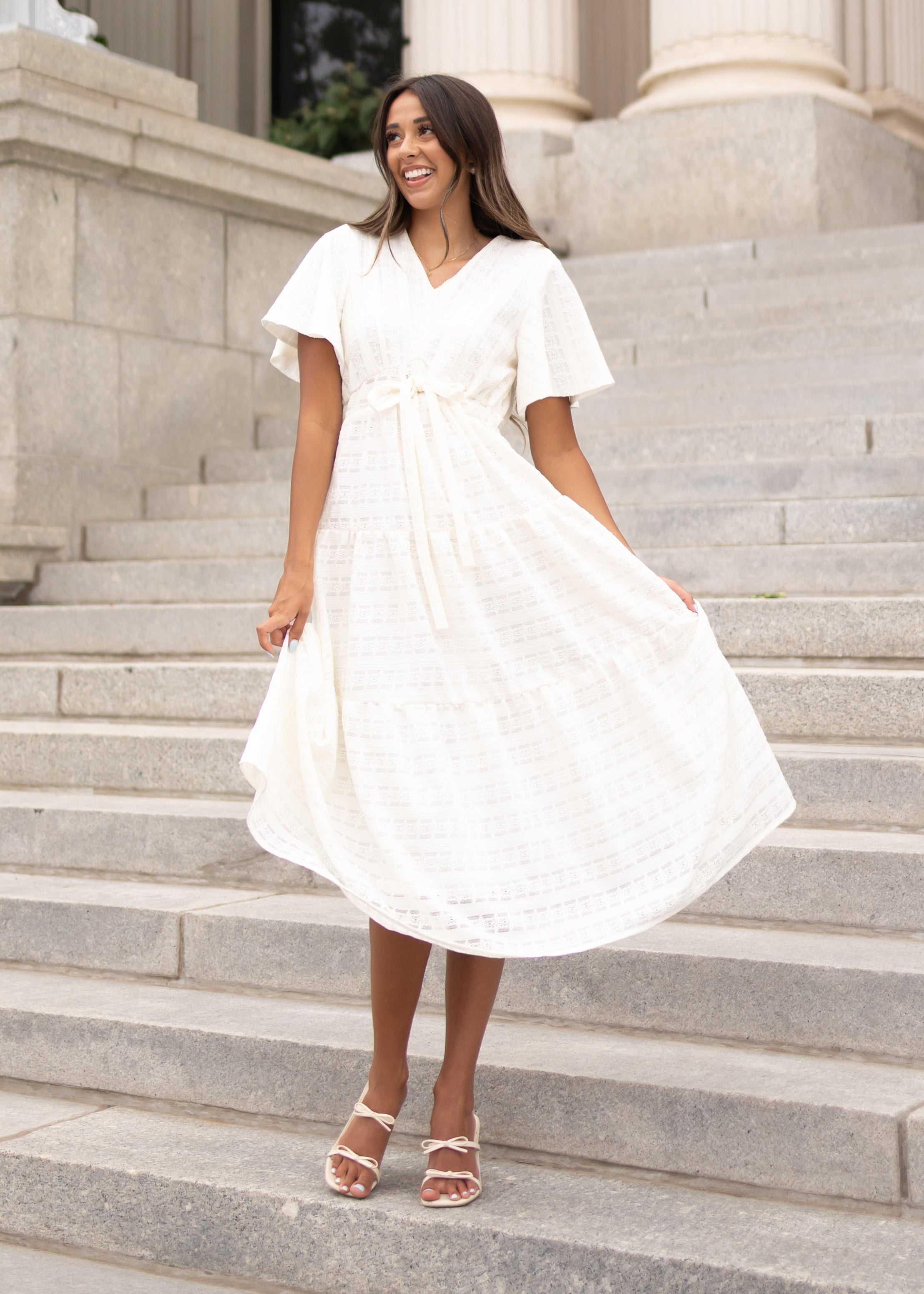 Alana Ivory Textured Tie Dress