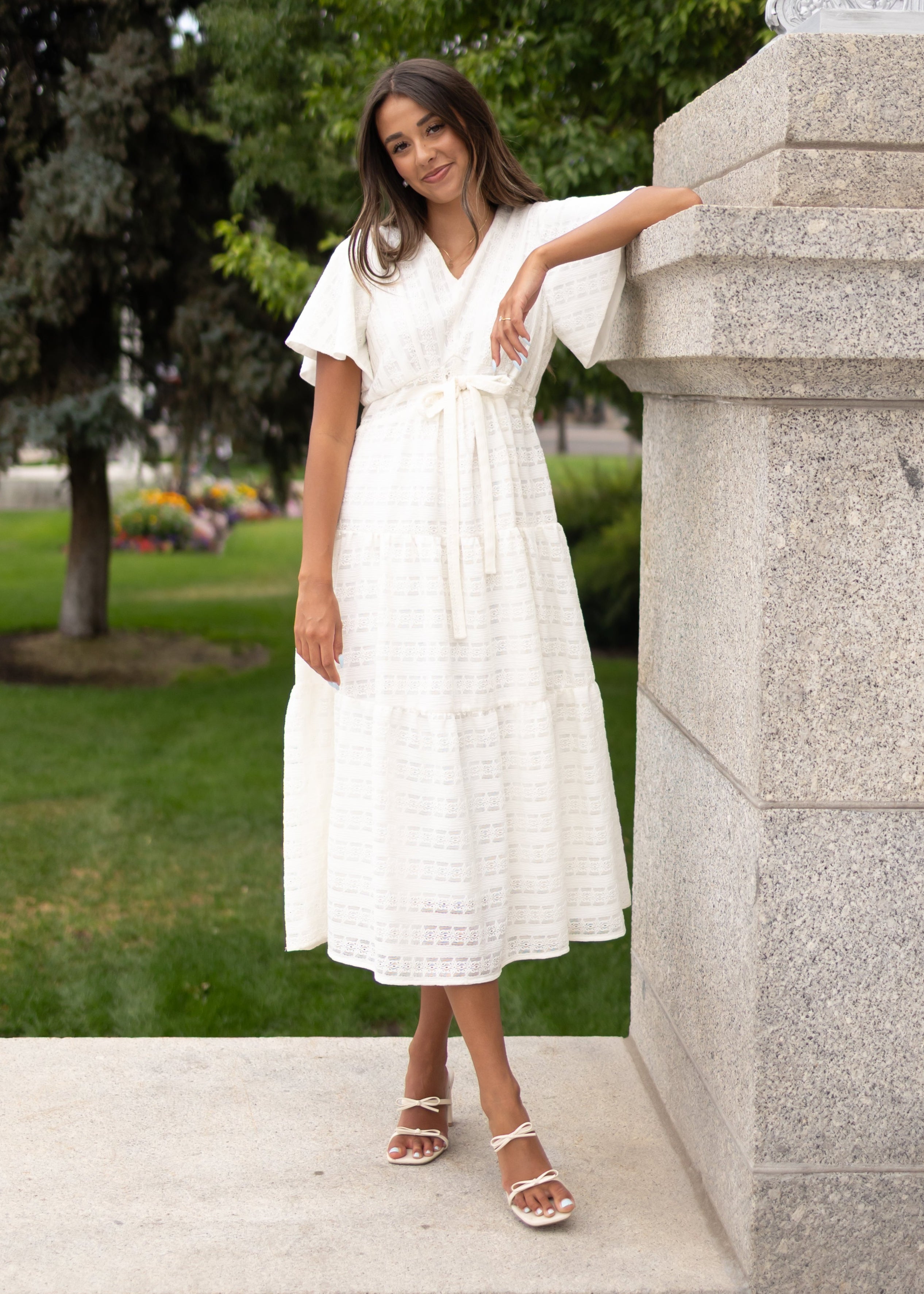 Alana Ivory Textured Tie Dress