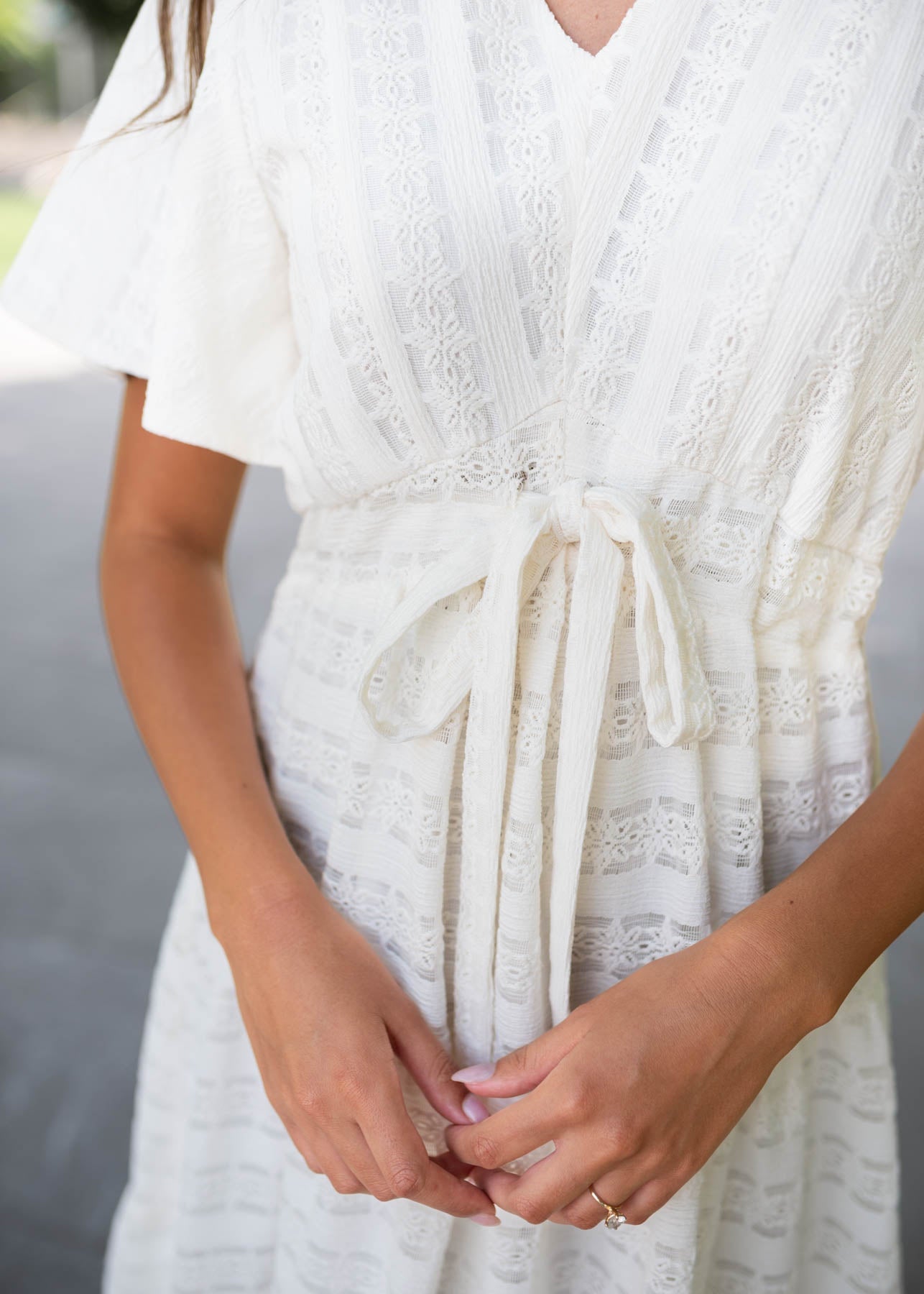 Alana Ivory Textured Tie Dress