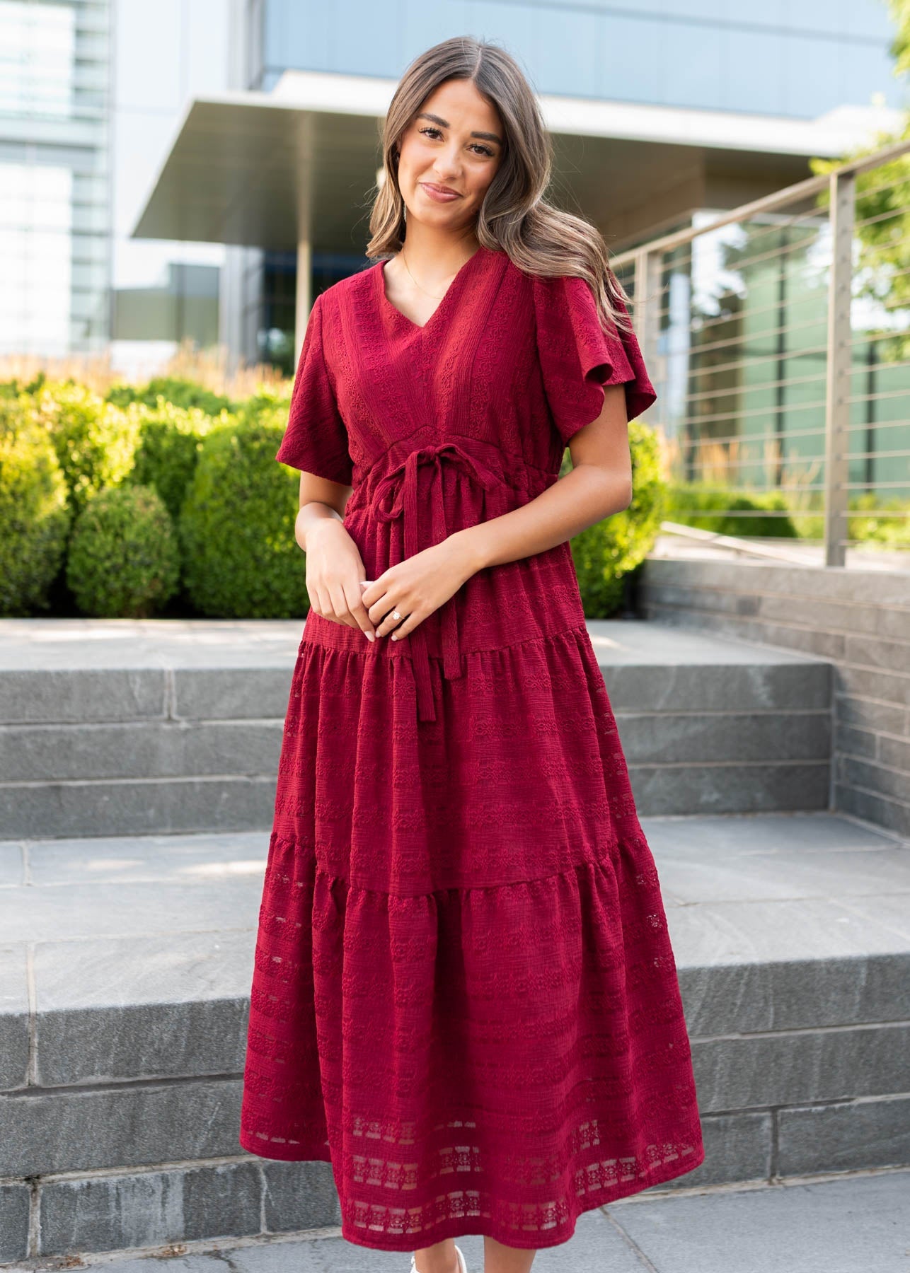 Alana Maroon Textured Tie Dress