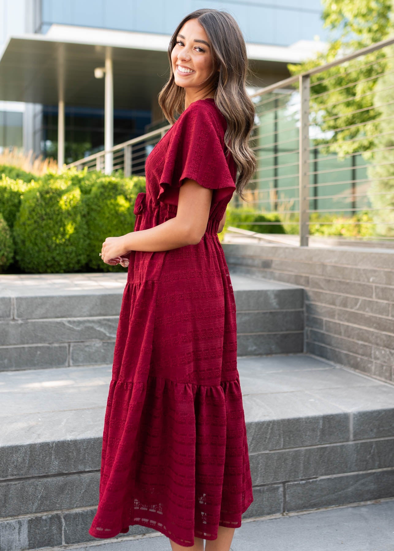 Alana Maroon Textured Tie Dress