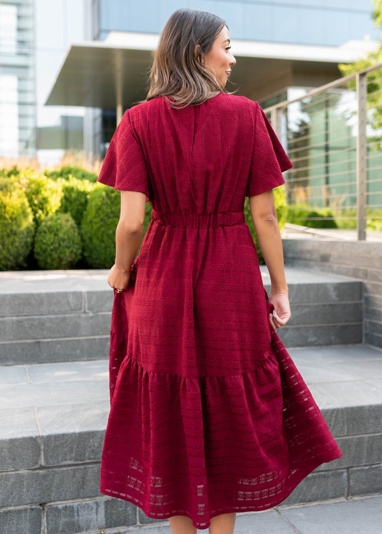 Alana Maroon Textured Tie Dress