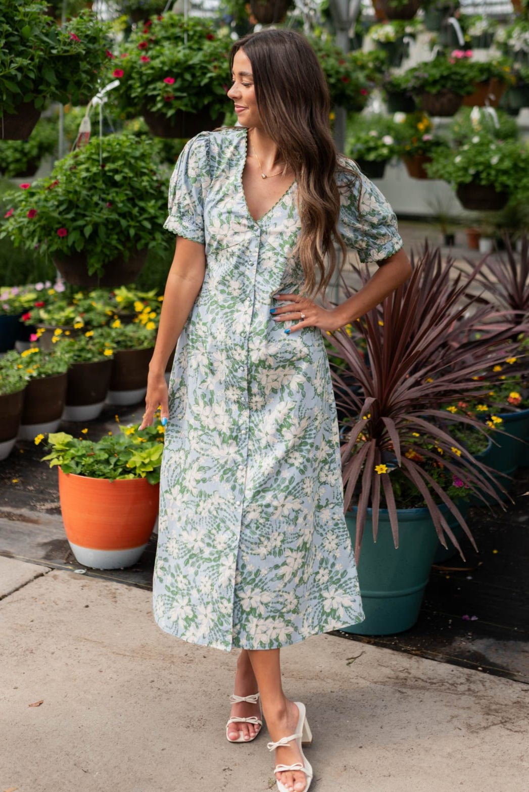 Alani Blue Floral Button Down Dress