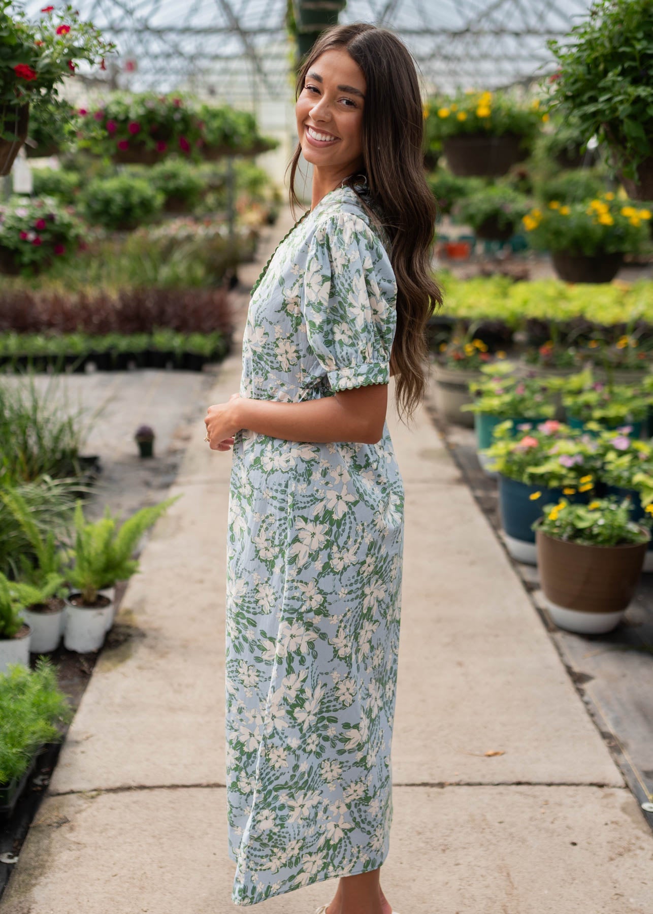 Alani Blue Floral Button Down Dress
