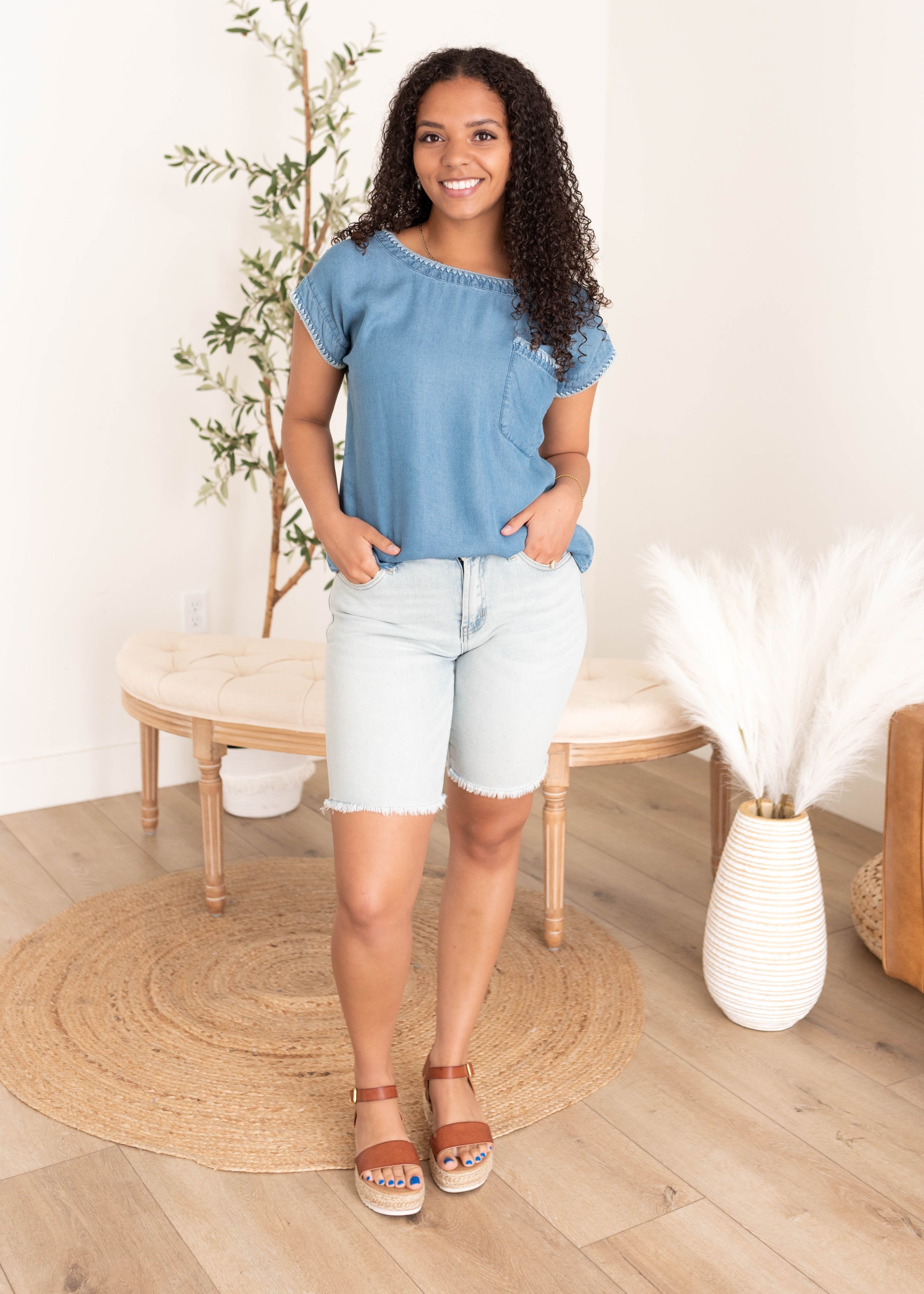 Aleah Embroidered Denim Top