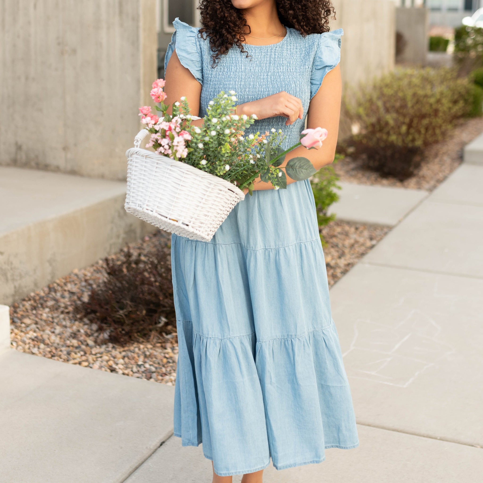 Alease Chambray Tiered Dress