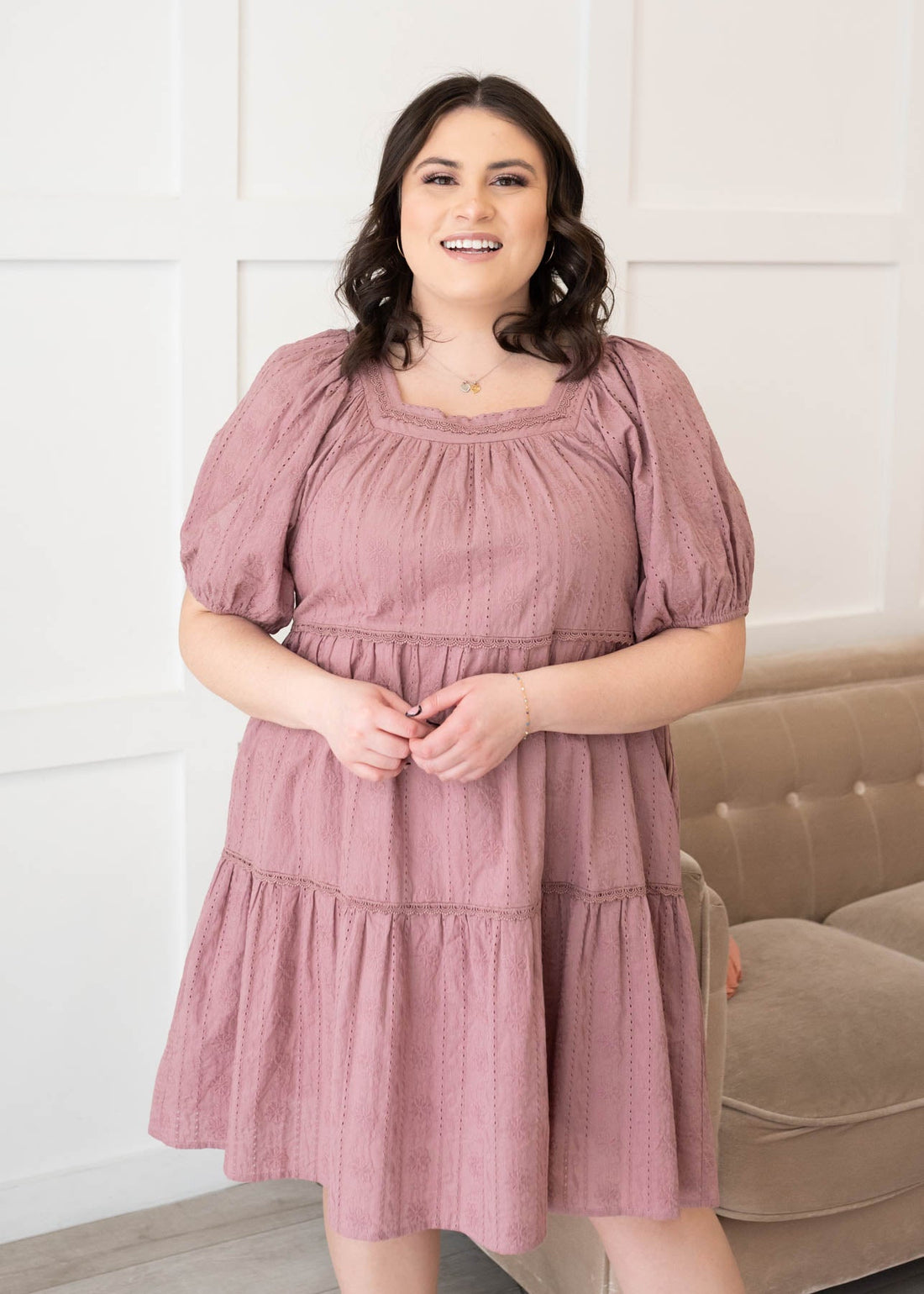 Aleena Dusty Mauve Embroidered Dress