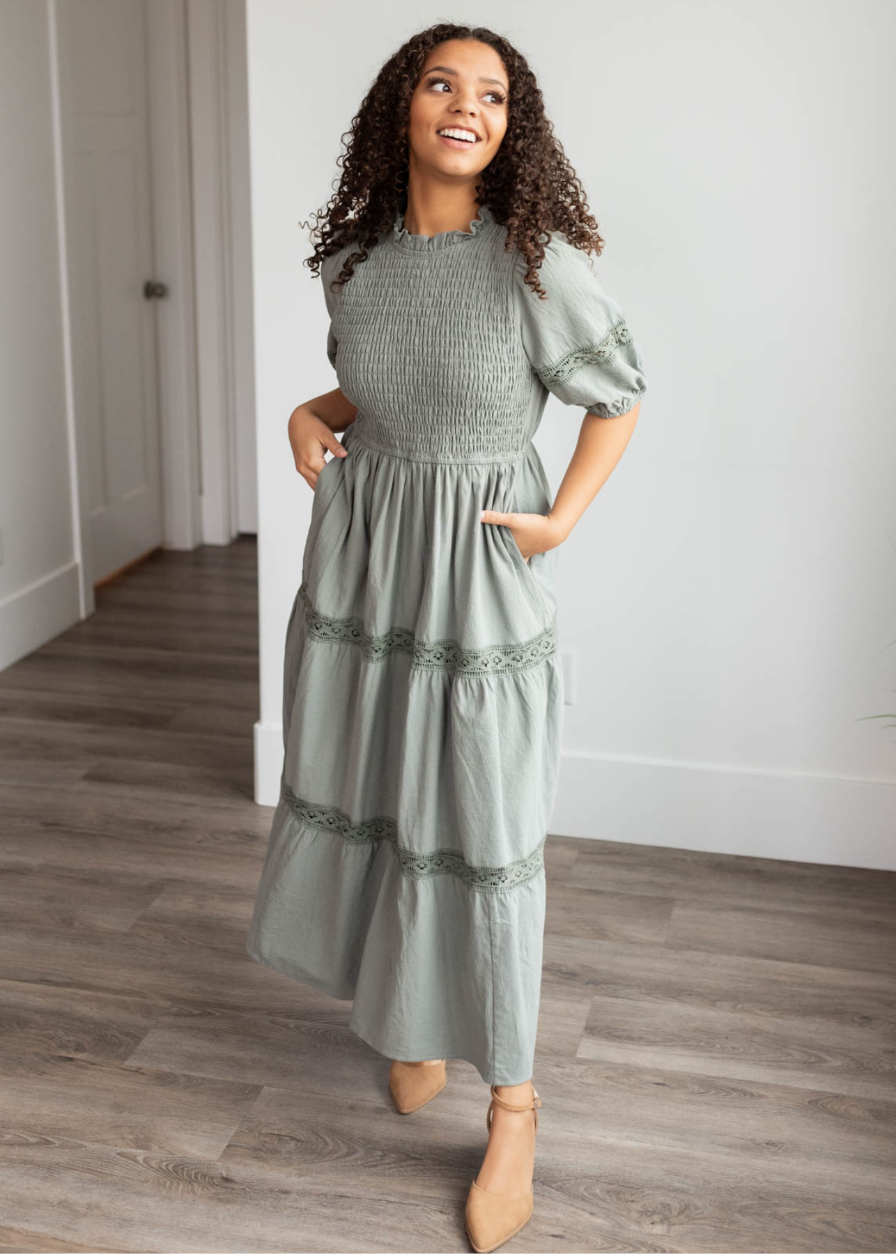 Alexia Dark Sage Tiered Dress