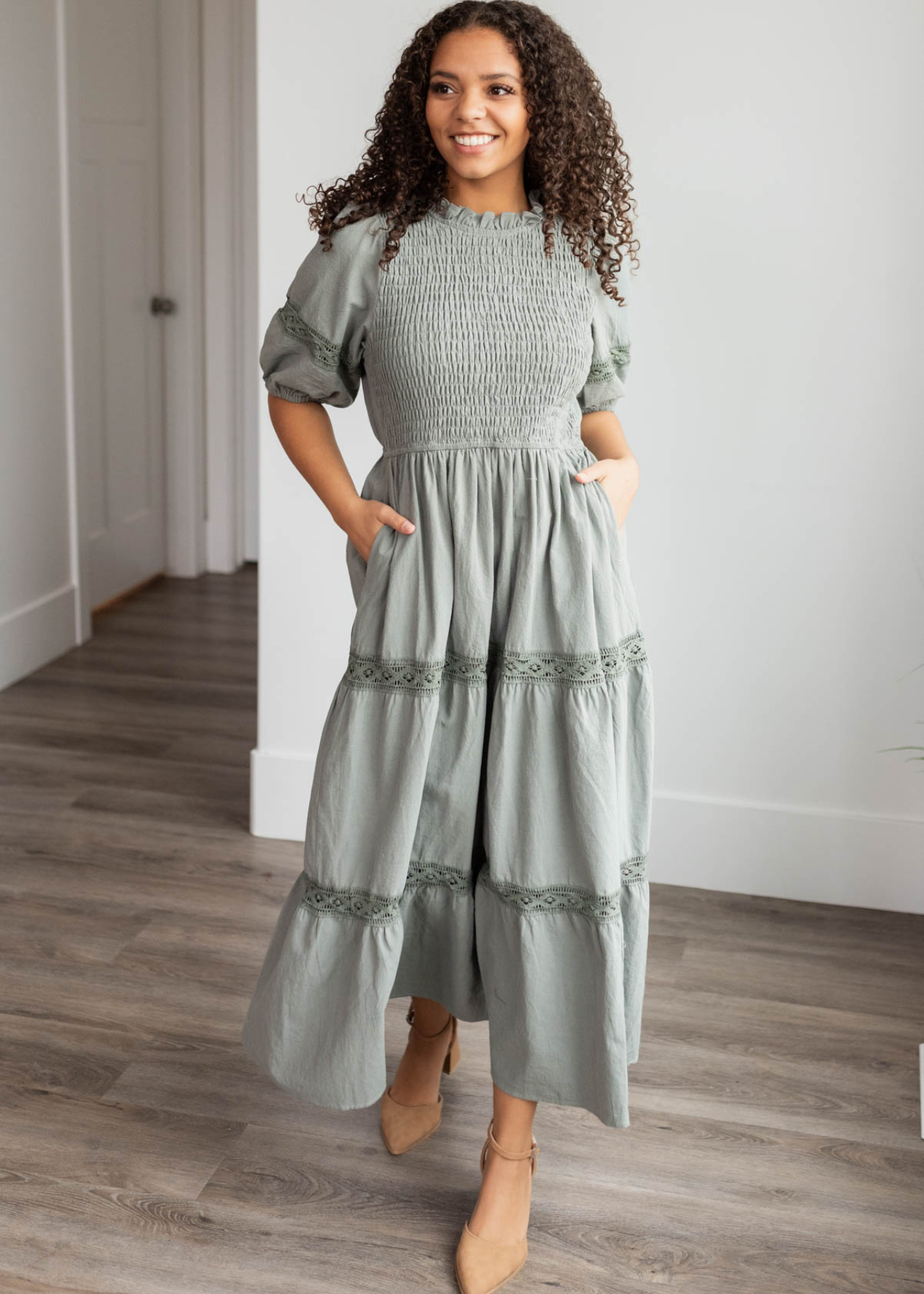 Alexia Dark Sage Tiered Dress