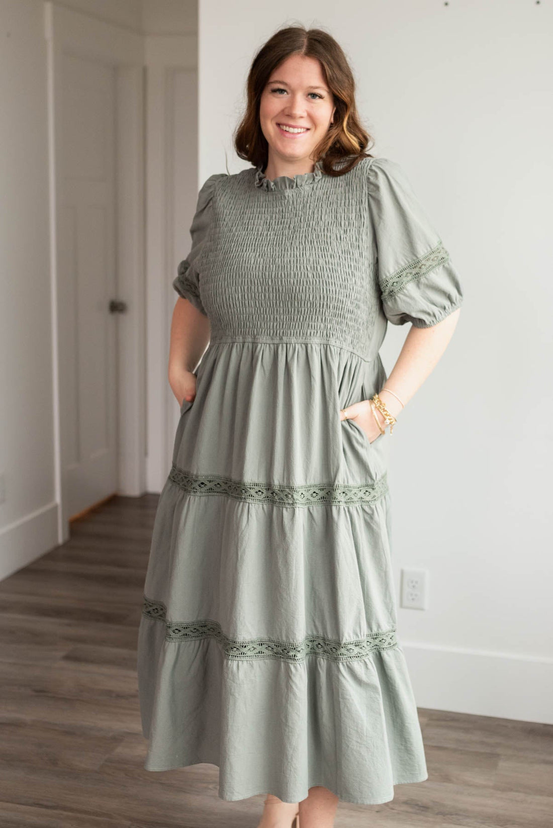Alexia Dark Sage Tiered Dress