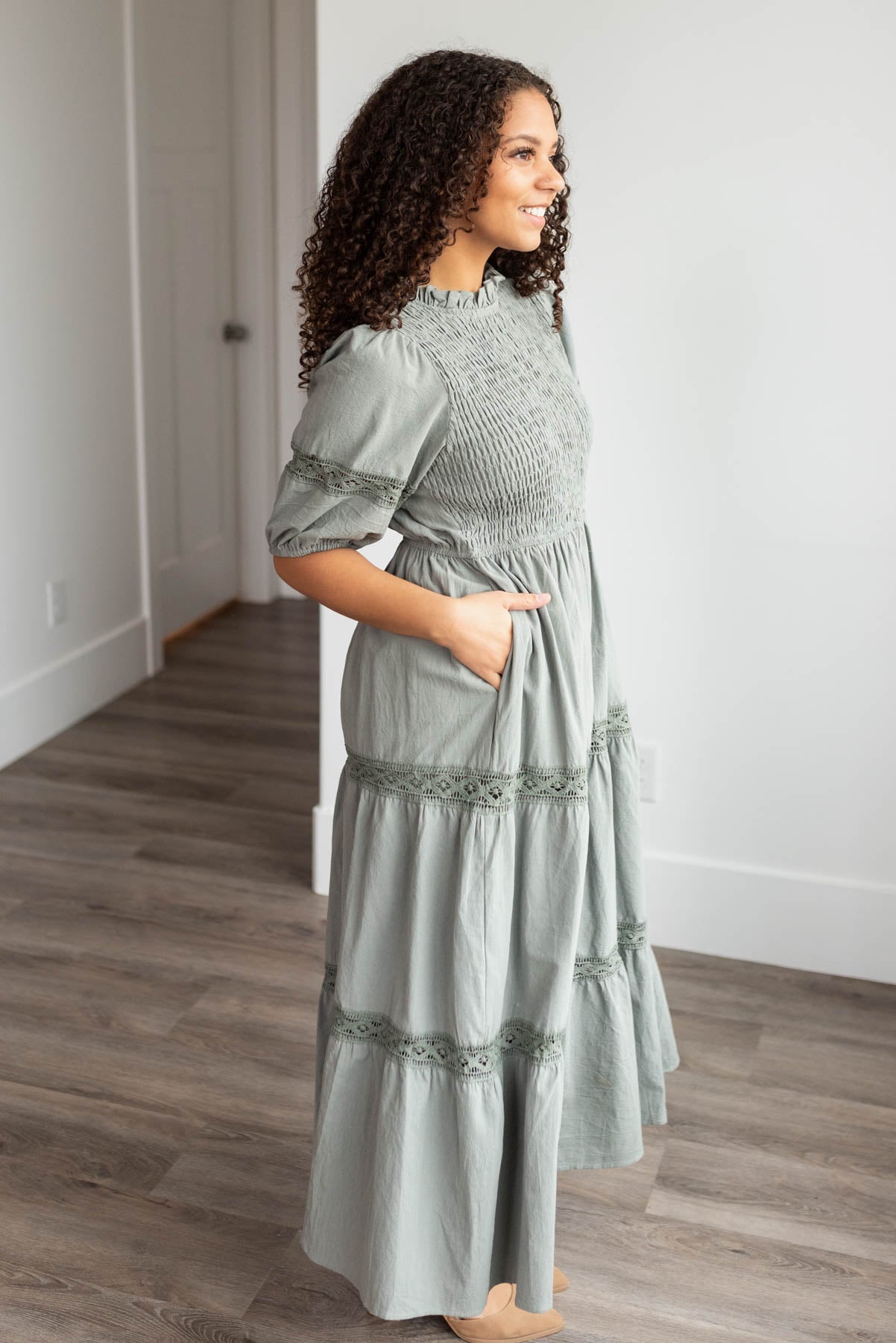 Alexia Dark Sage Tiered Dress
