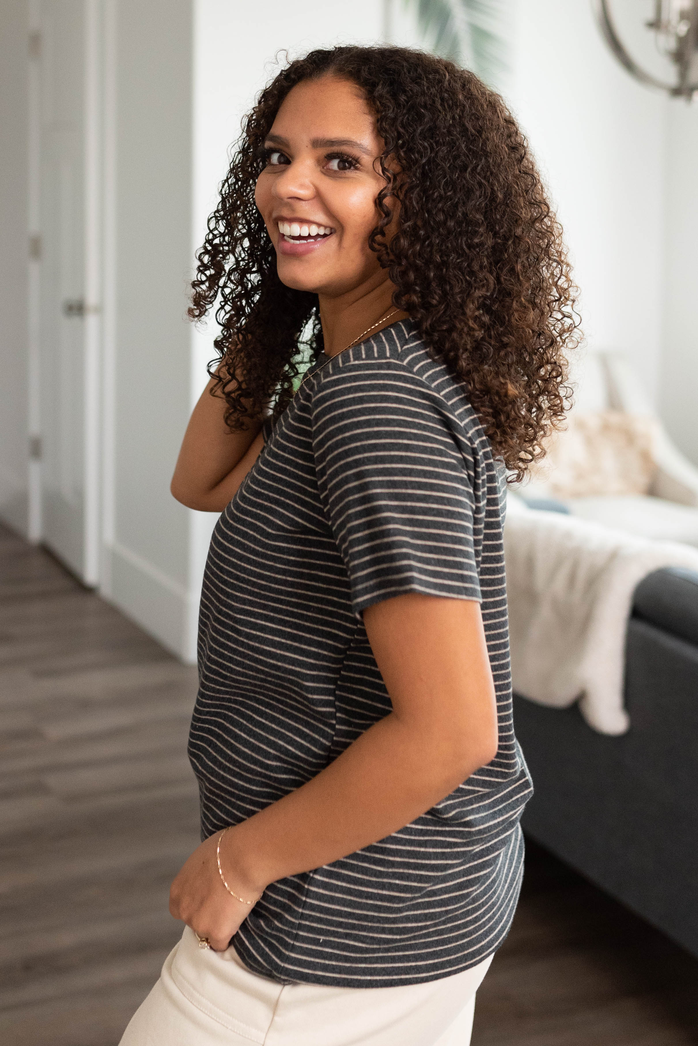 Alexis Charcoal Stripe Top