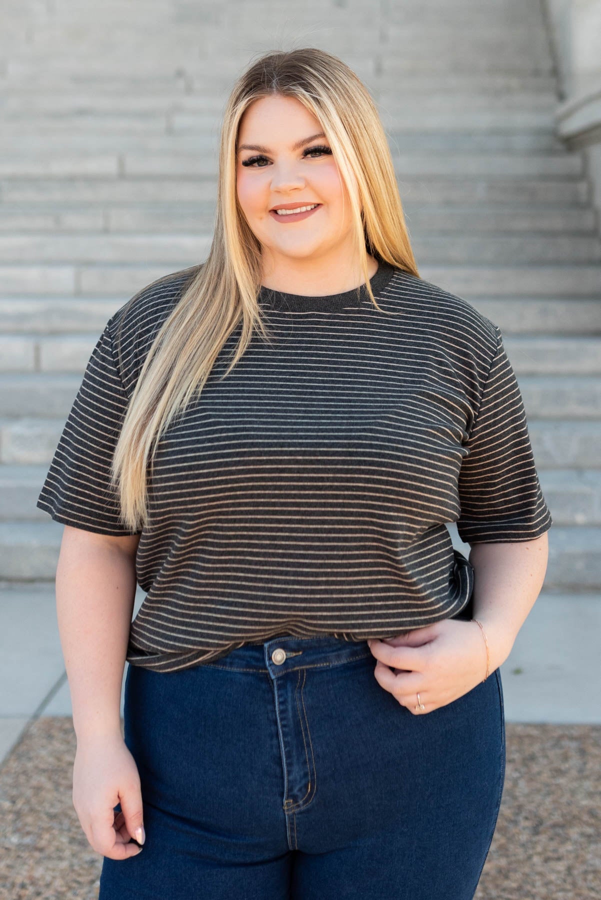 Alexis Charcoal Stripe Top