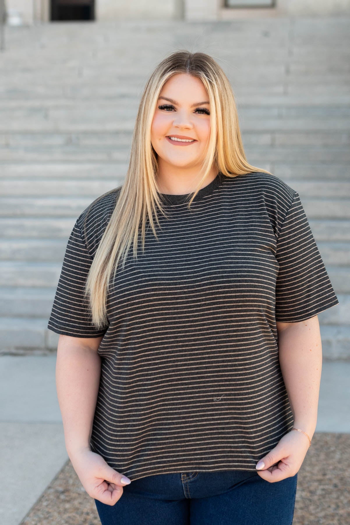 Alexis Charcoal Stripe Top