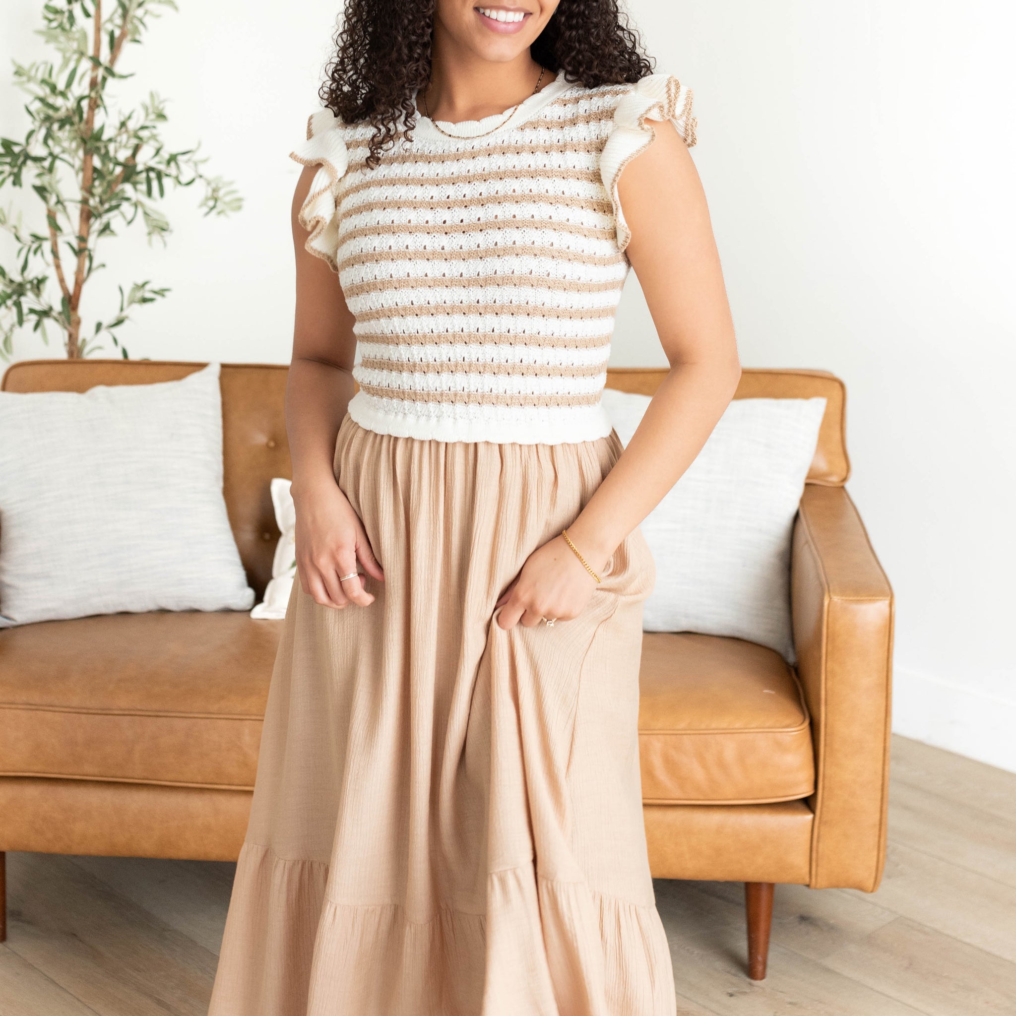 Alexis Khaki Crochet Knit Top Dress