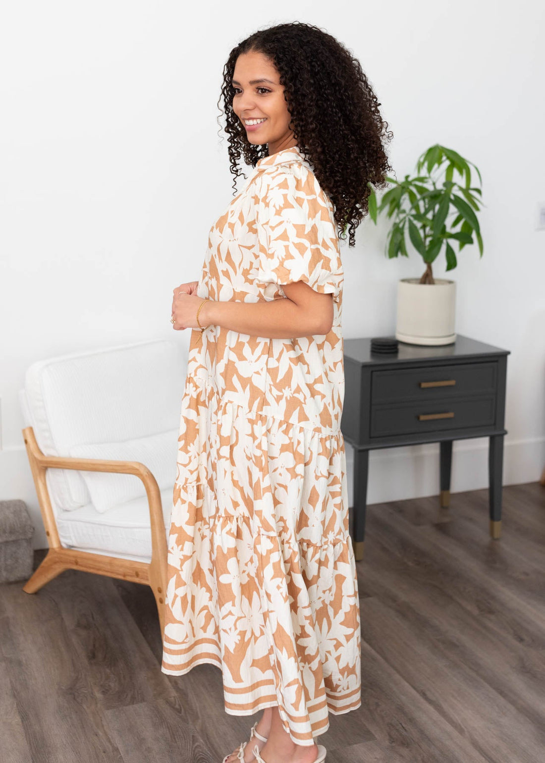Allegra Taupe Floral Tiered Dress