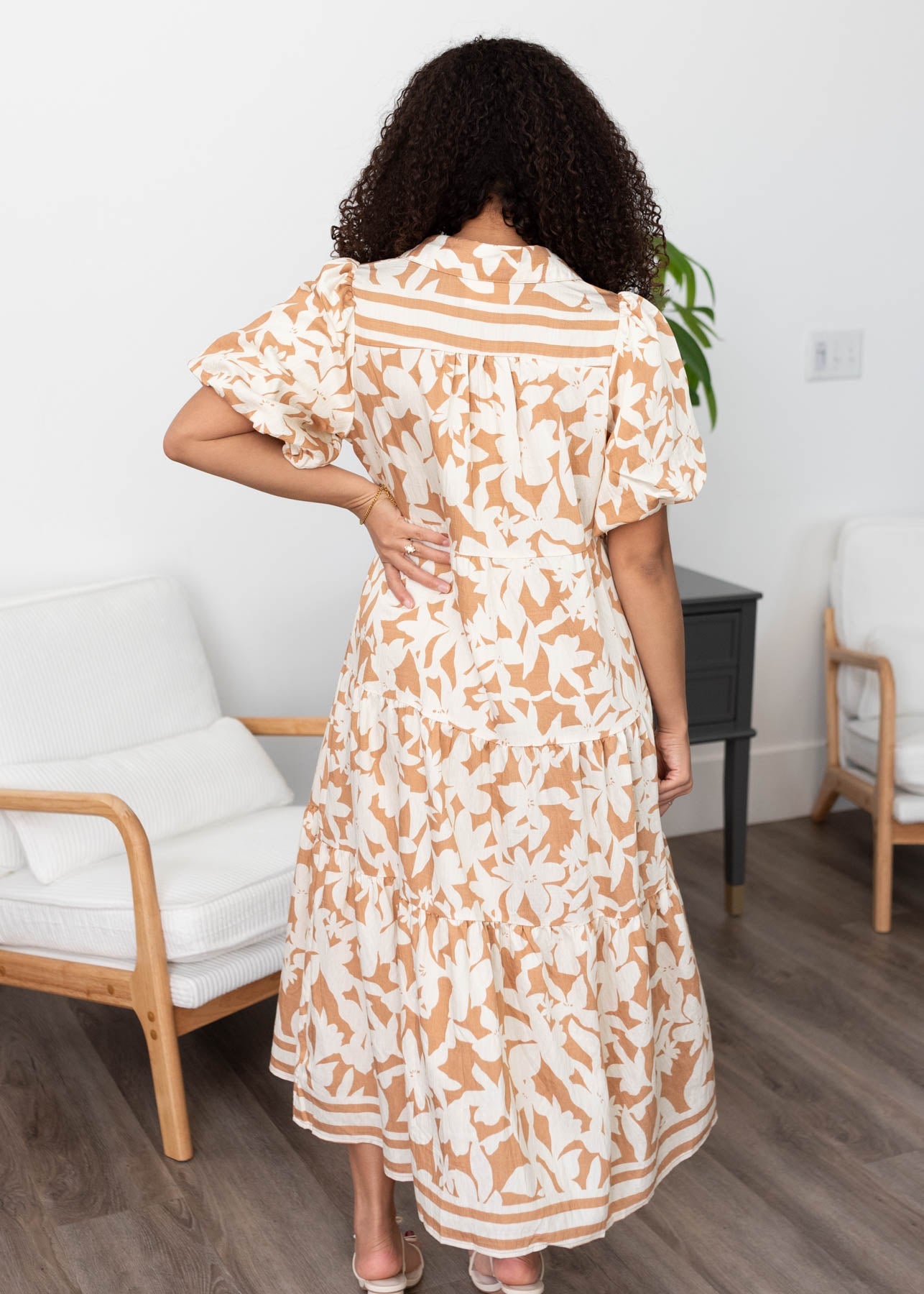 Allegra Taupe Floral Tiered Dress
