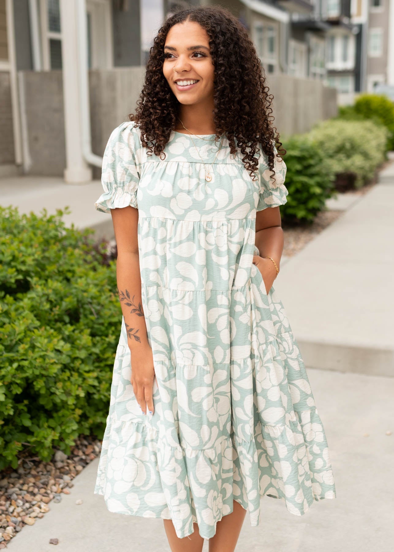 Allene Sage Floral Dress