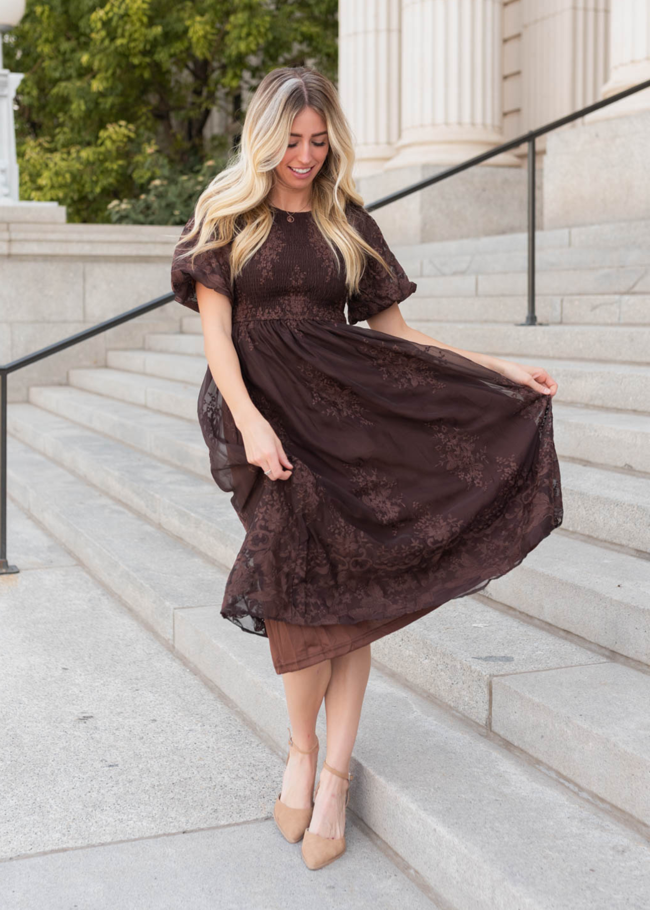 Alyanna Brown Embroidered Dress