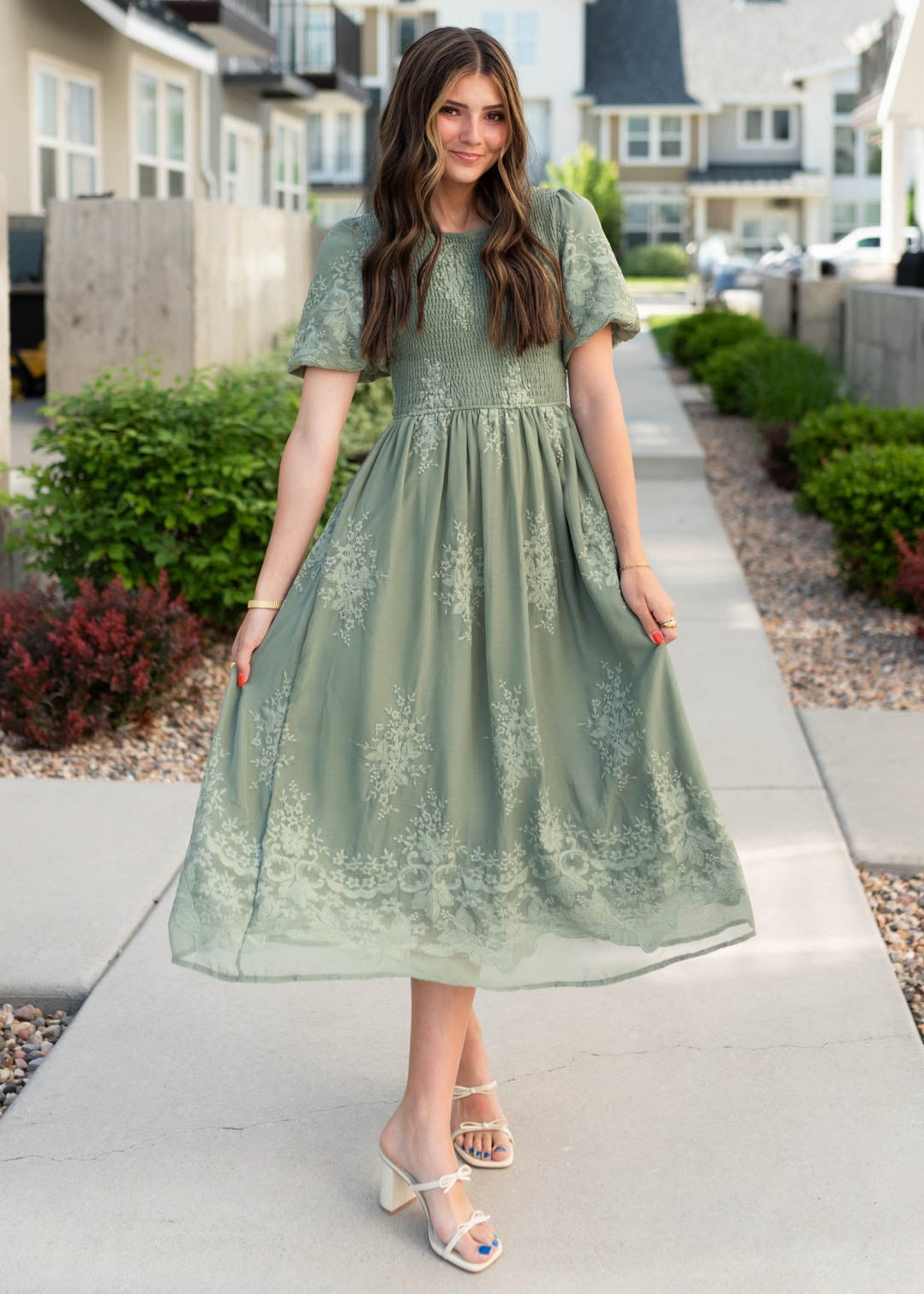 Alyanna Deep Sage Embroidered Dress