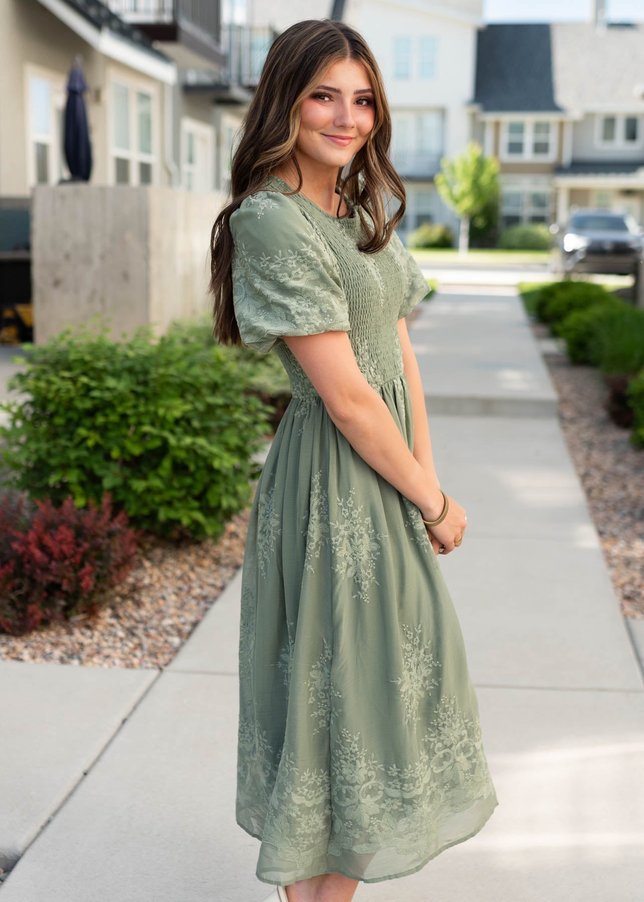Alyanna Deep Sage Embroidered Dress