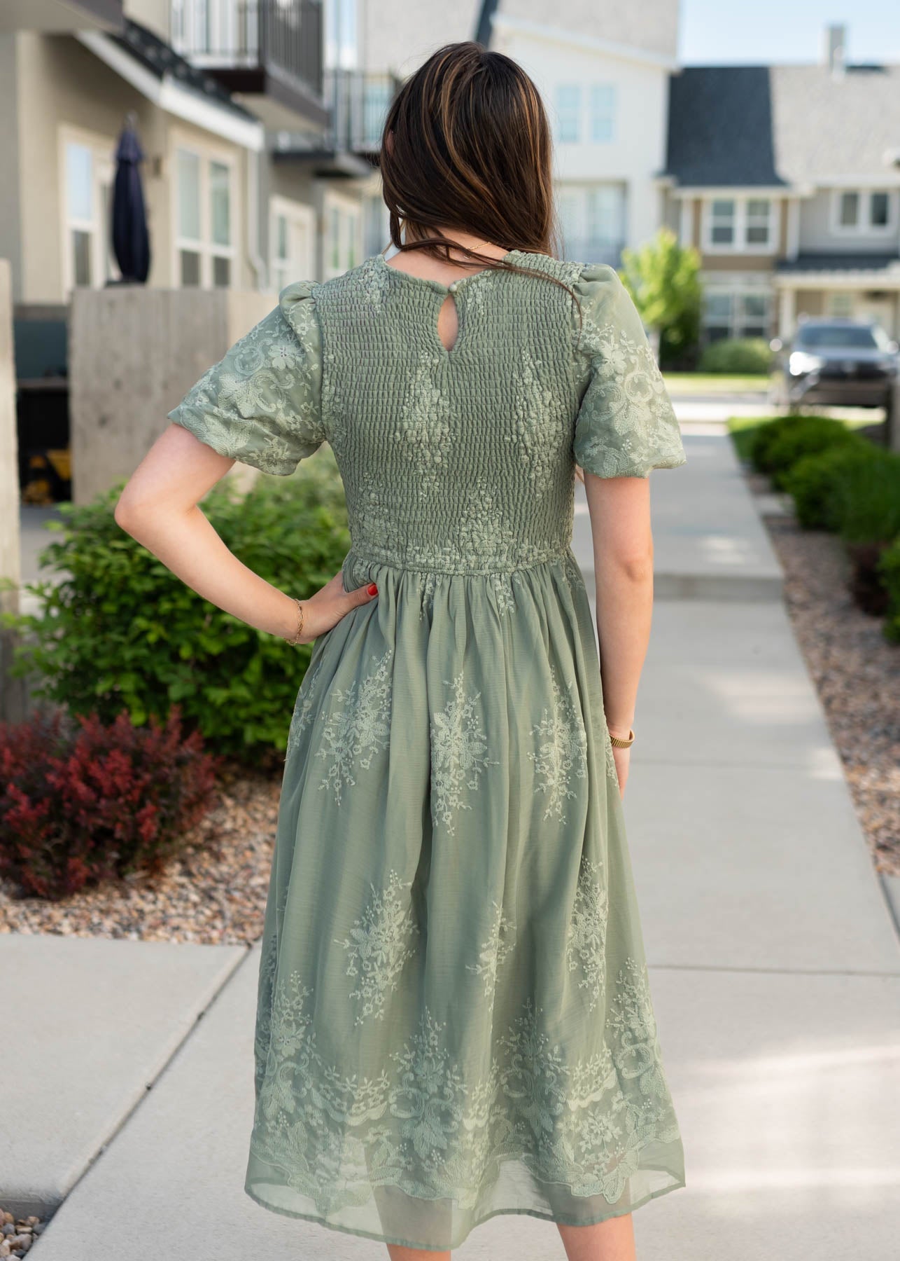Alyanna Deep Sage Embroidered Dress