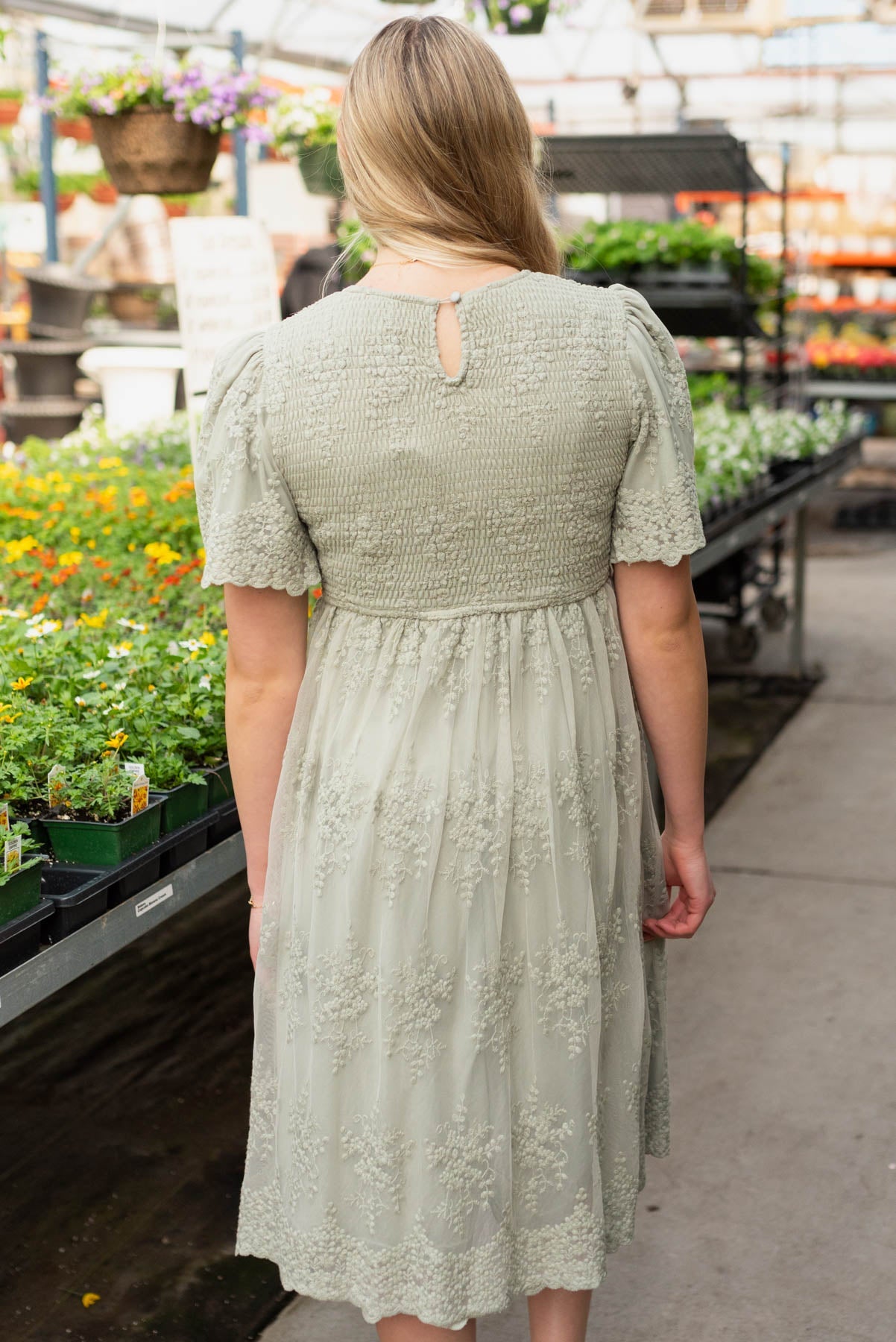 Alyanna Sage Embroidered Dress