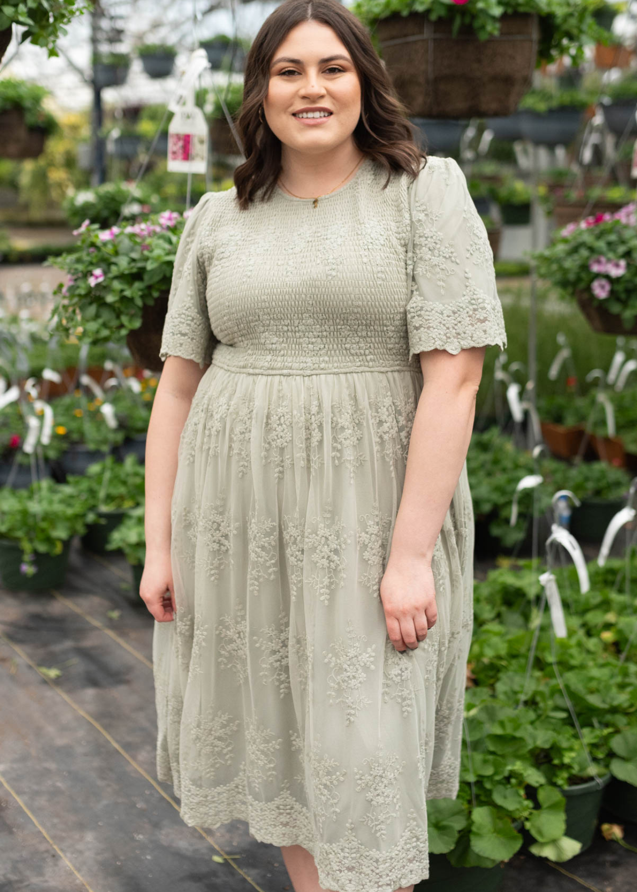 Alyanna Sage Embroidered Dress