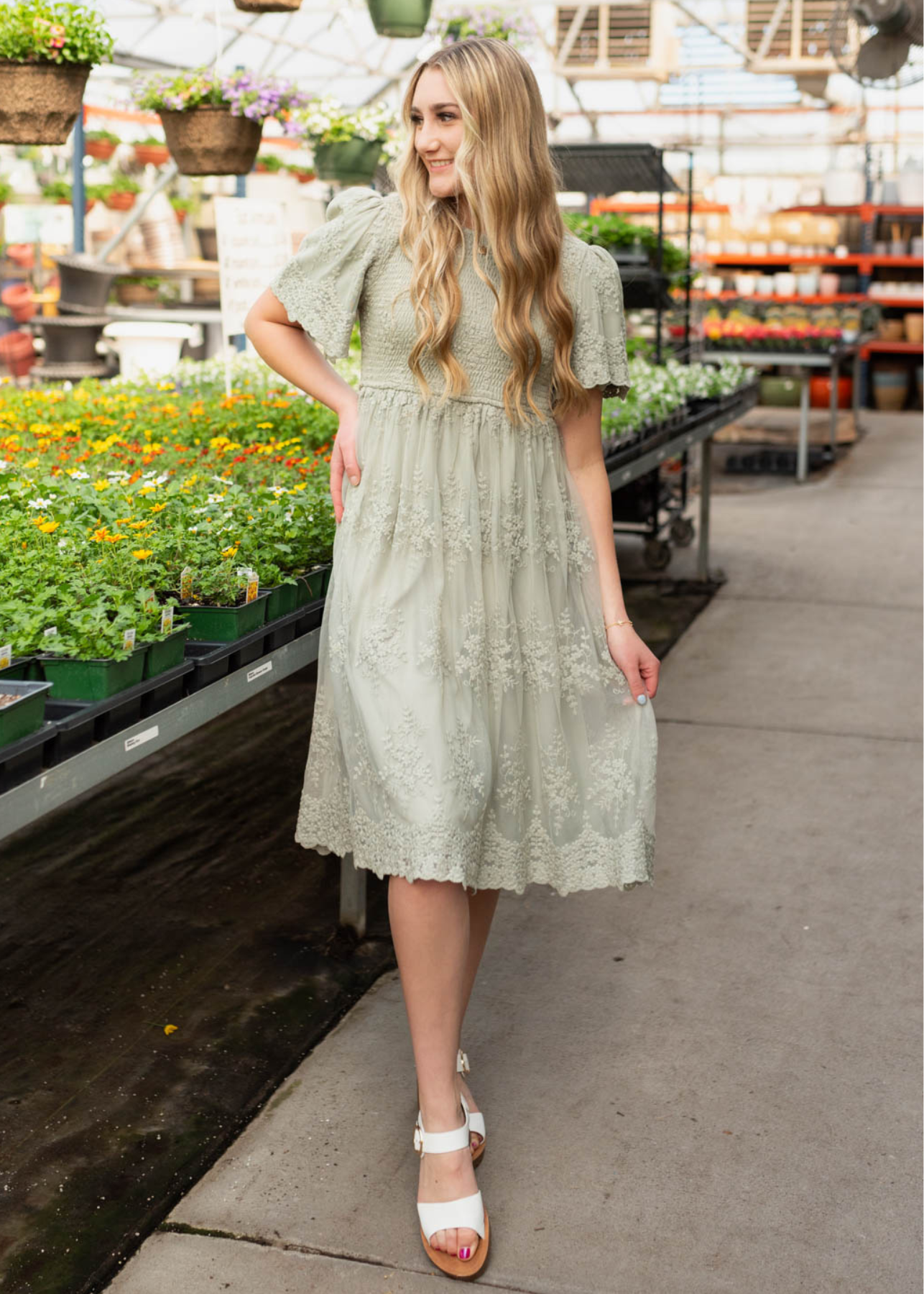 Alyanna Sage Embroidered Dress