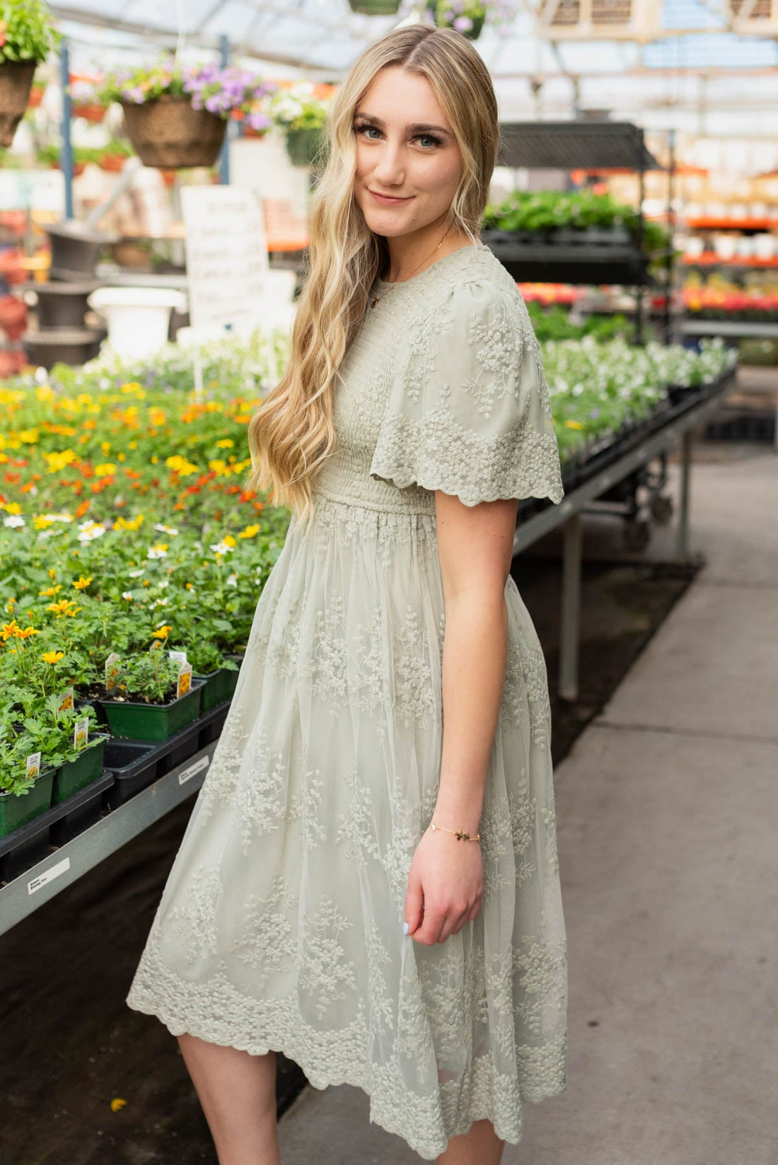 Alyanna Sage Embroidered Dress