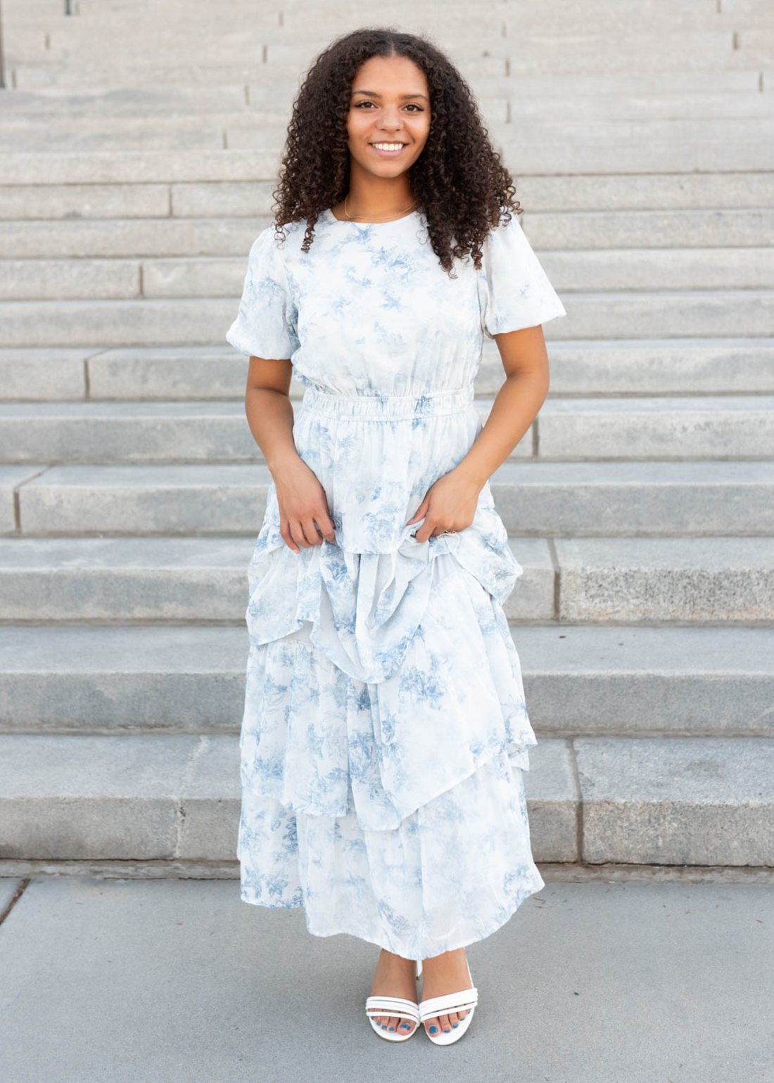 Alyssa Light Grey Floral Ruffle Dress
