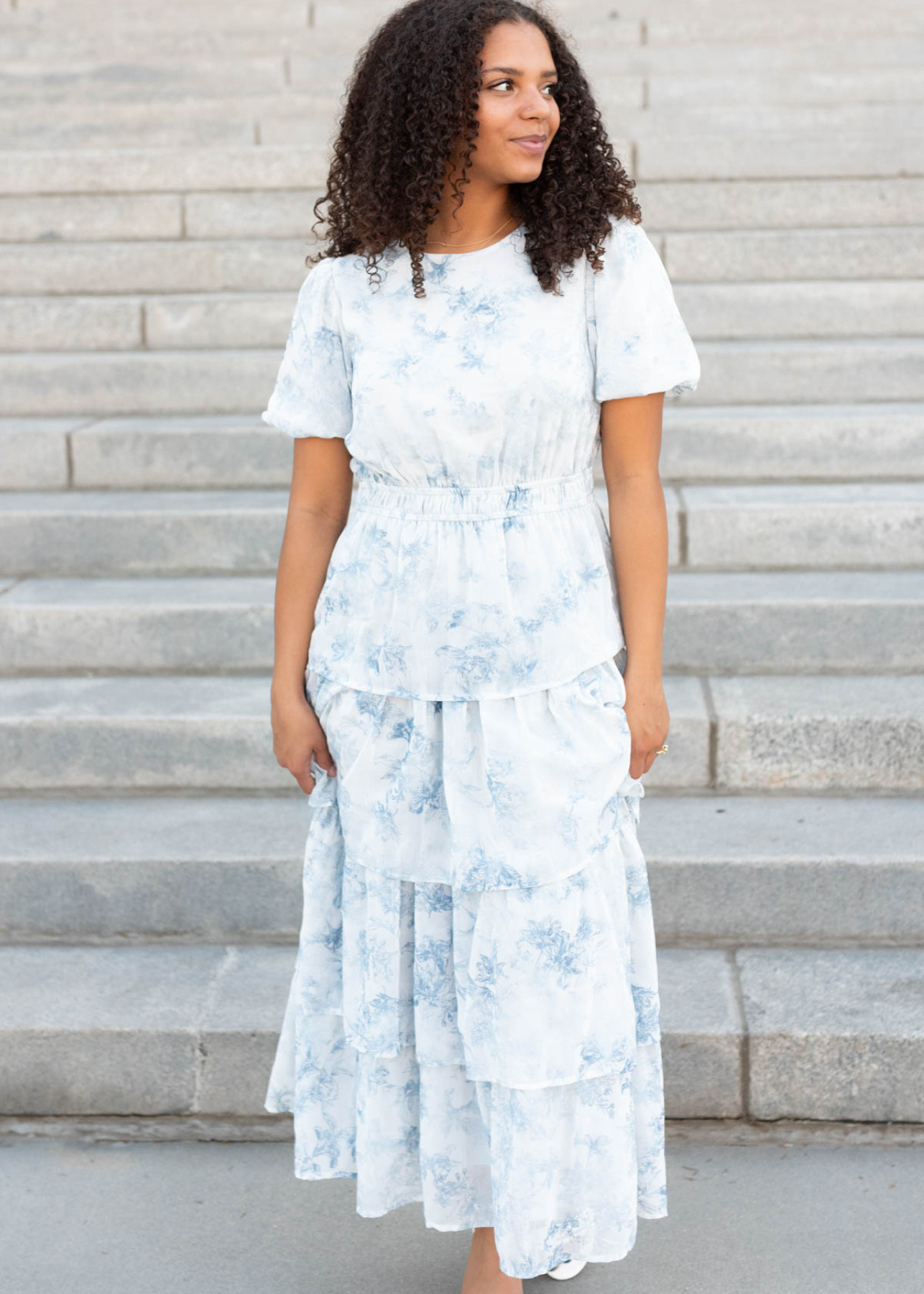 Alyssa Light Grey Floral Ruffle Dress