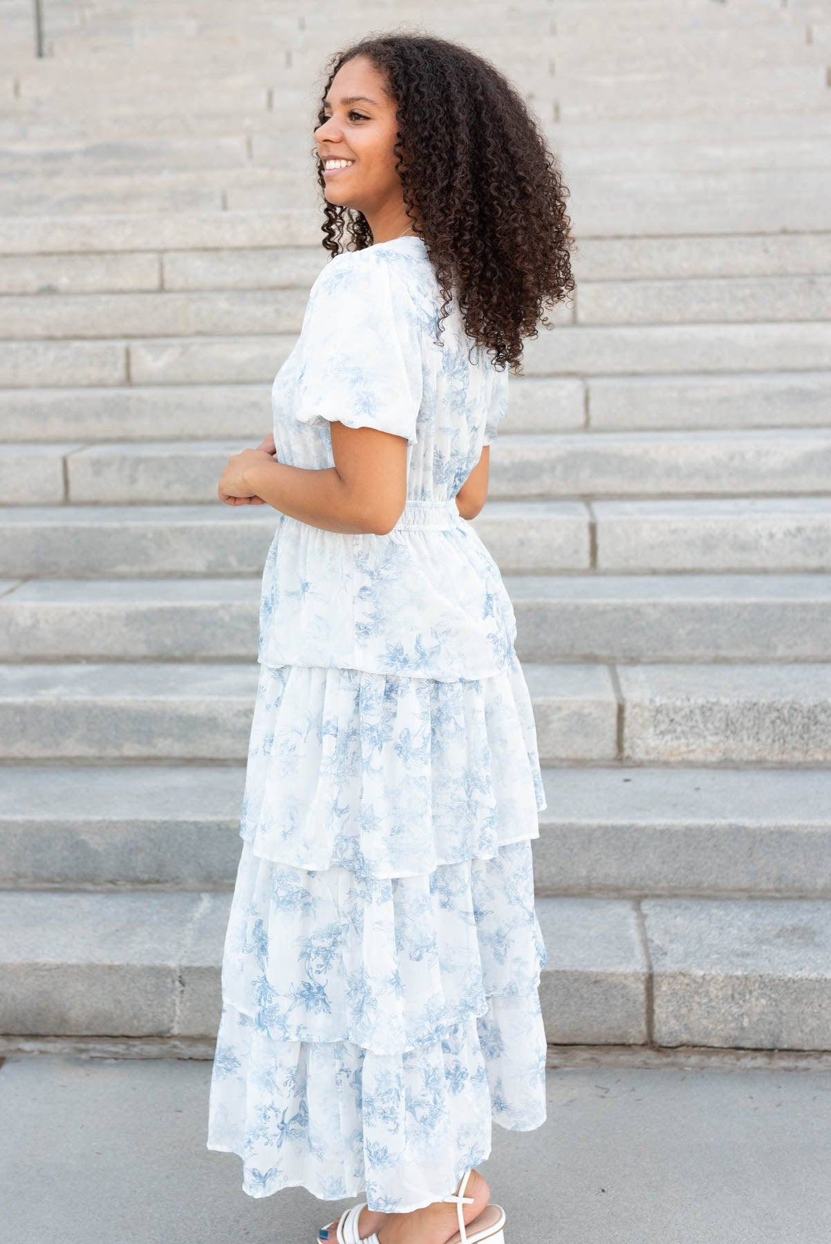 Alyssa Light Grey Floral Ruffle Dress