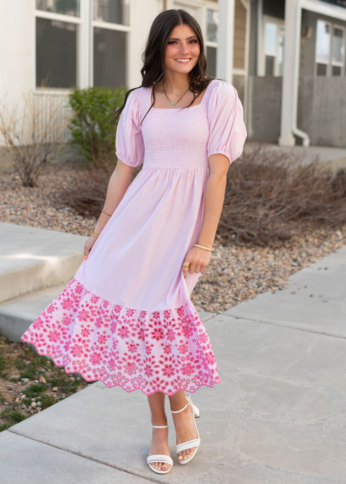 Amaiah Pink Stripe Eyelet Dress