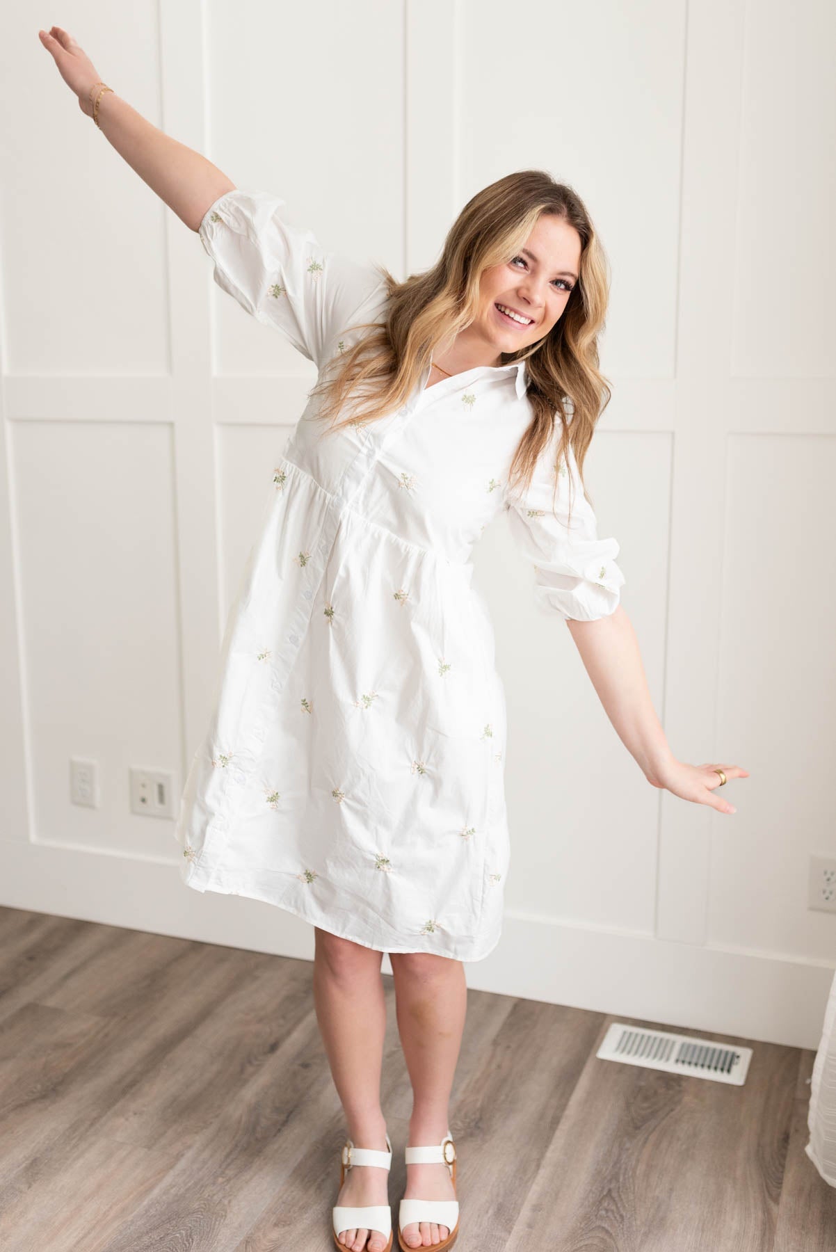 Amaya Ivory Embroidered Button Down Dress