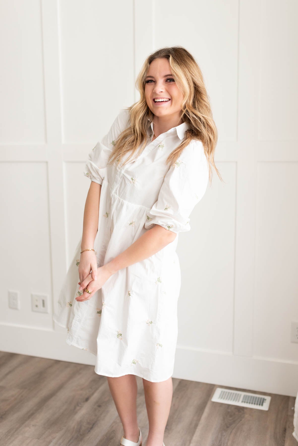 Amaya Ivory Embroidered Button Down Dress
