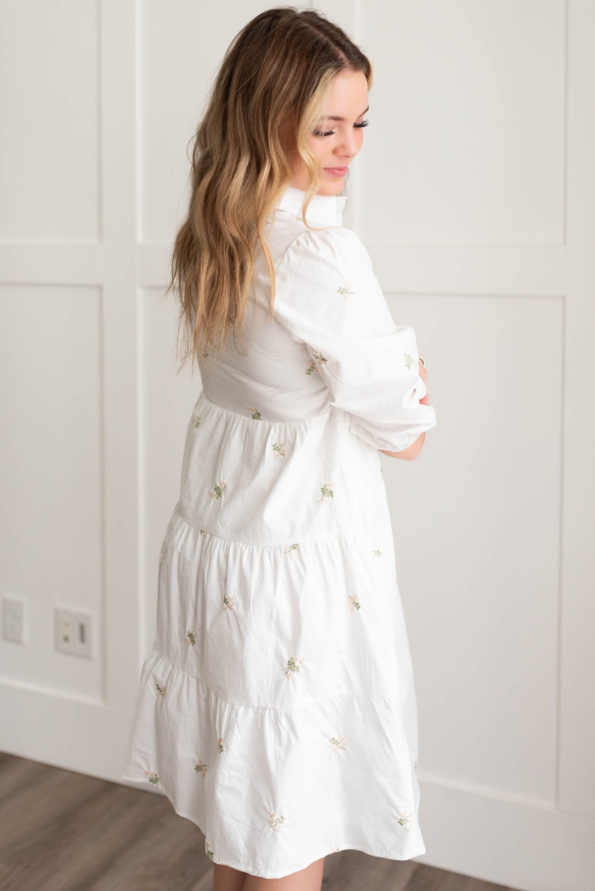 Amaya Ivory Embroidered Button Down Dress