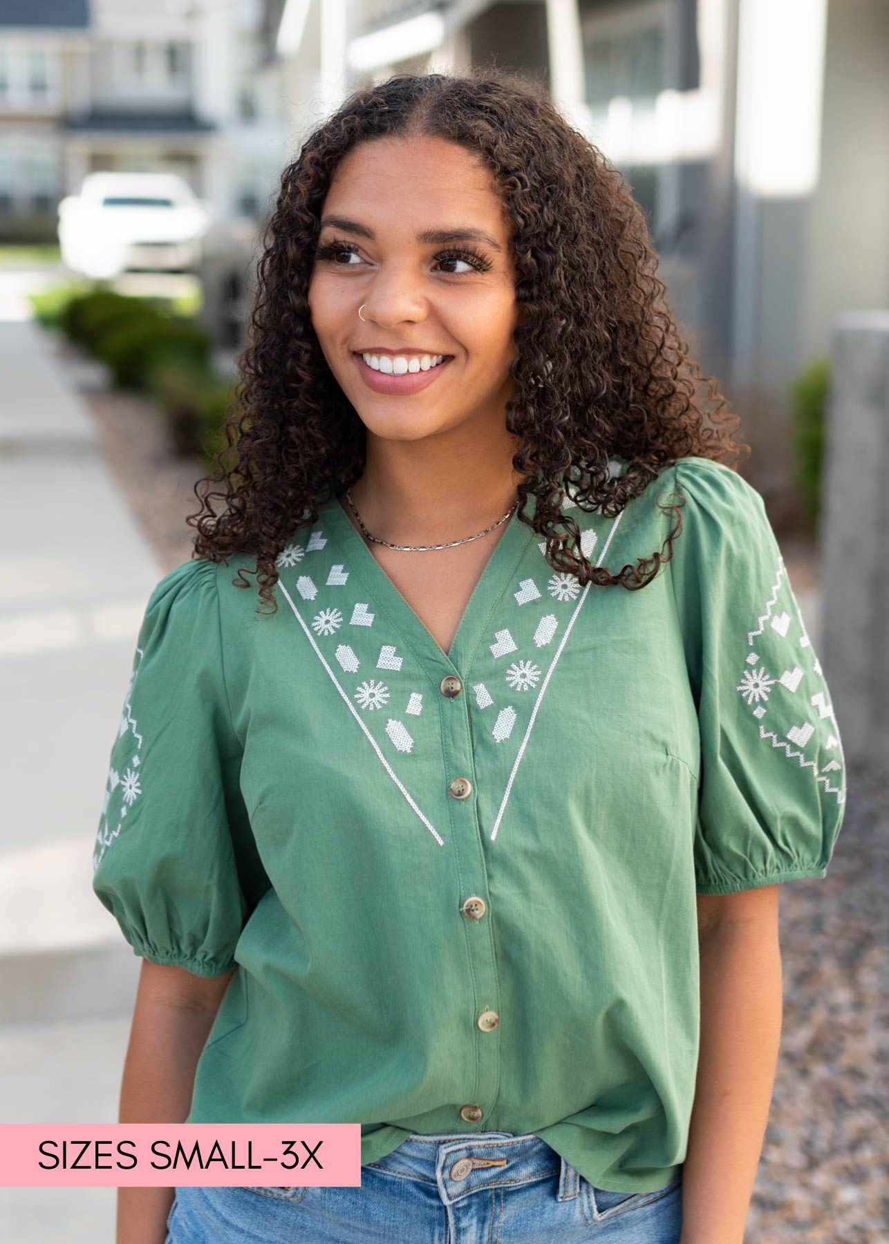 Amber Green Embroidered Top