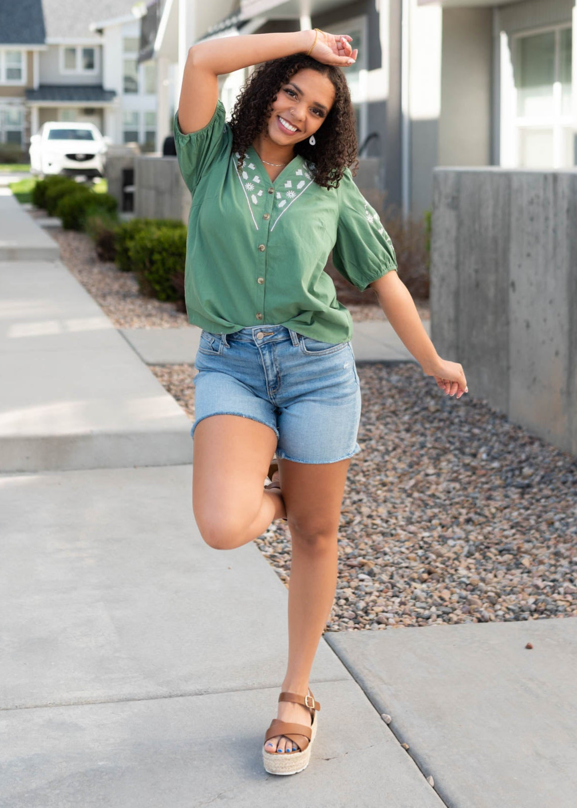 Amber Green Embroidered Top