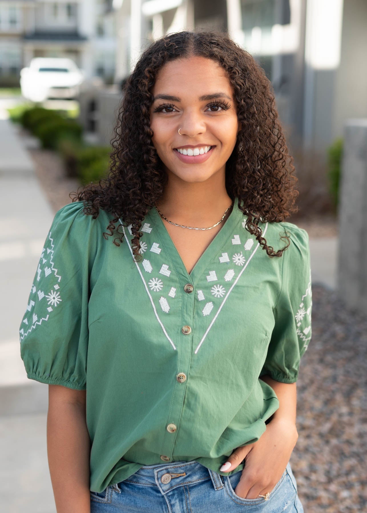 Amber Green Embroidered Top