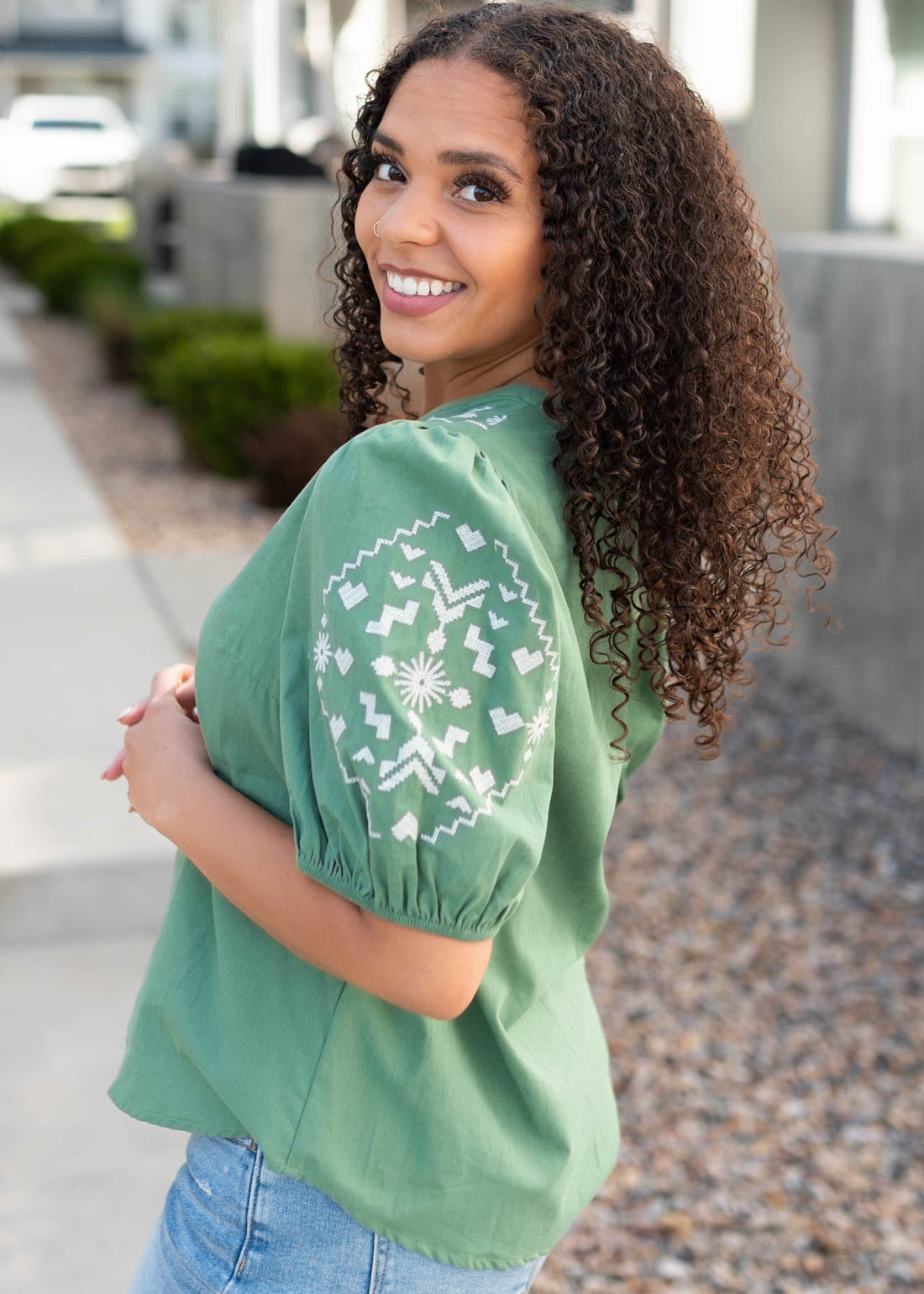 Amber Green Embroidered Top
