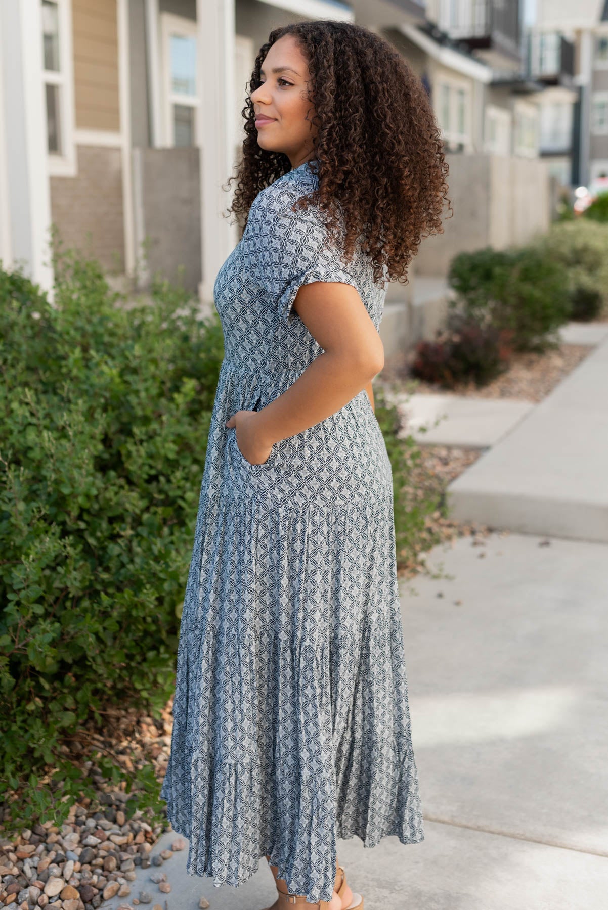 Amberly Navy Pattern Tiered Dress