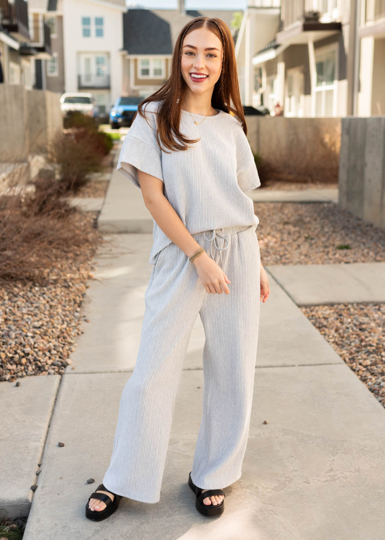 Amiee Sage Grey Textured Pants