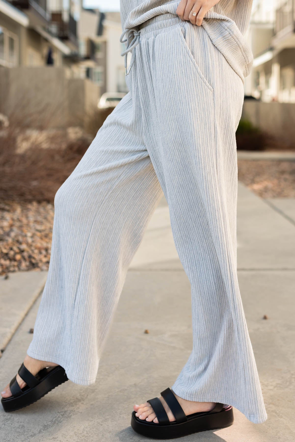 Amiee Sage Grey Textured Pants