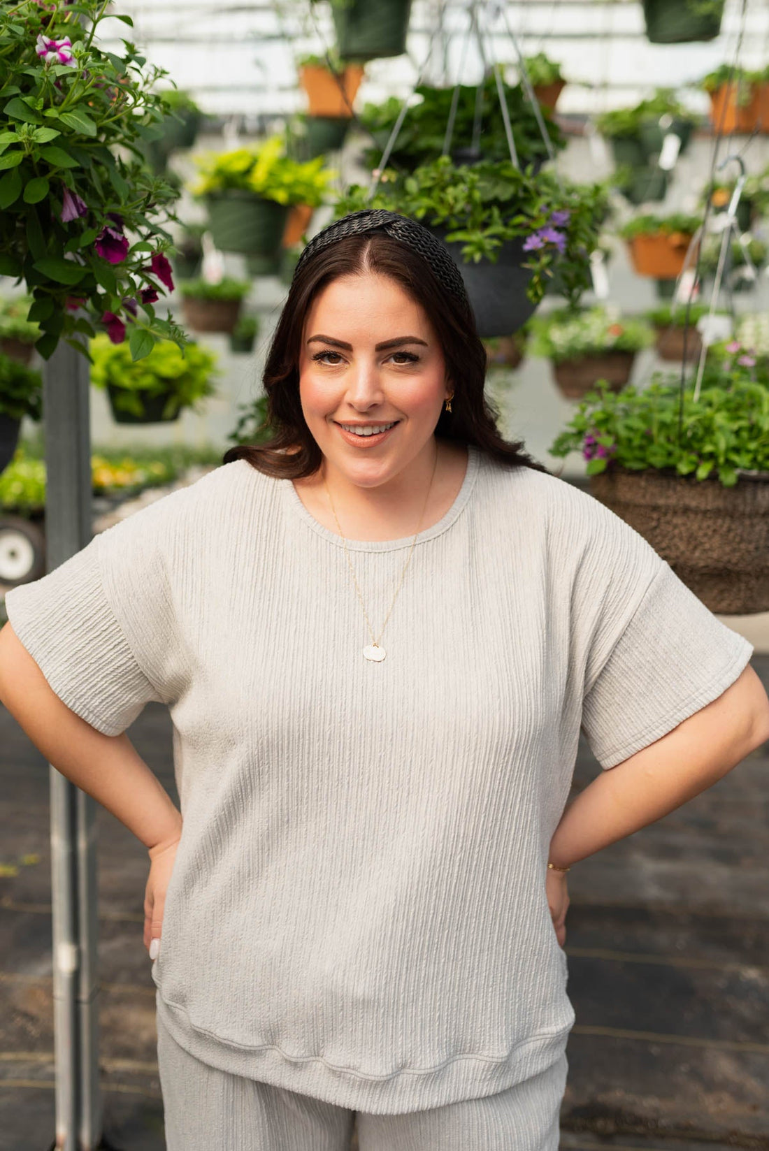 Amiee Sage Grey Textured Top