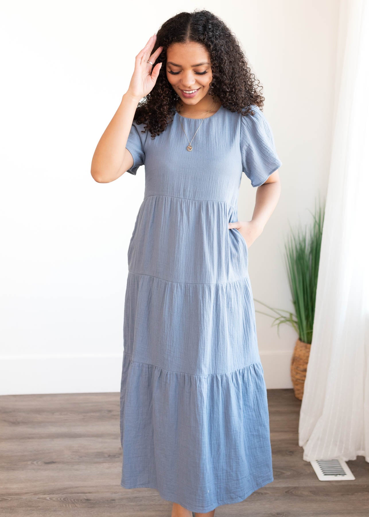 Analicia Blue Gauze Tiered Dress
