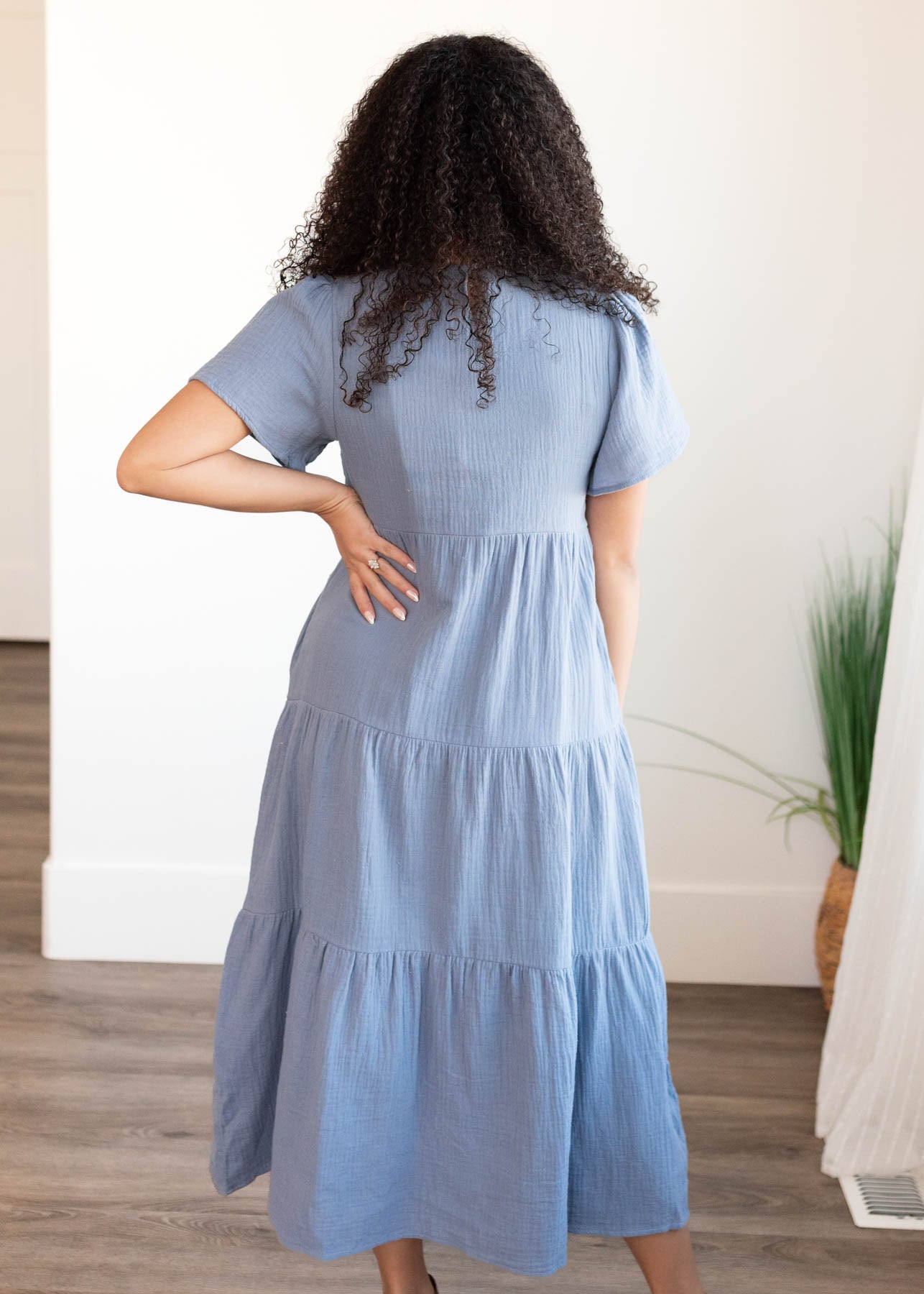 Analicia Blue Gauze Tiered Dress